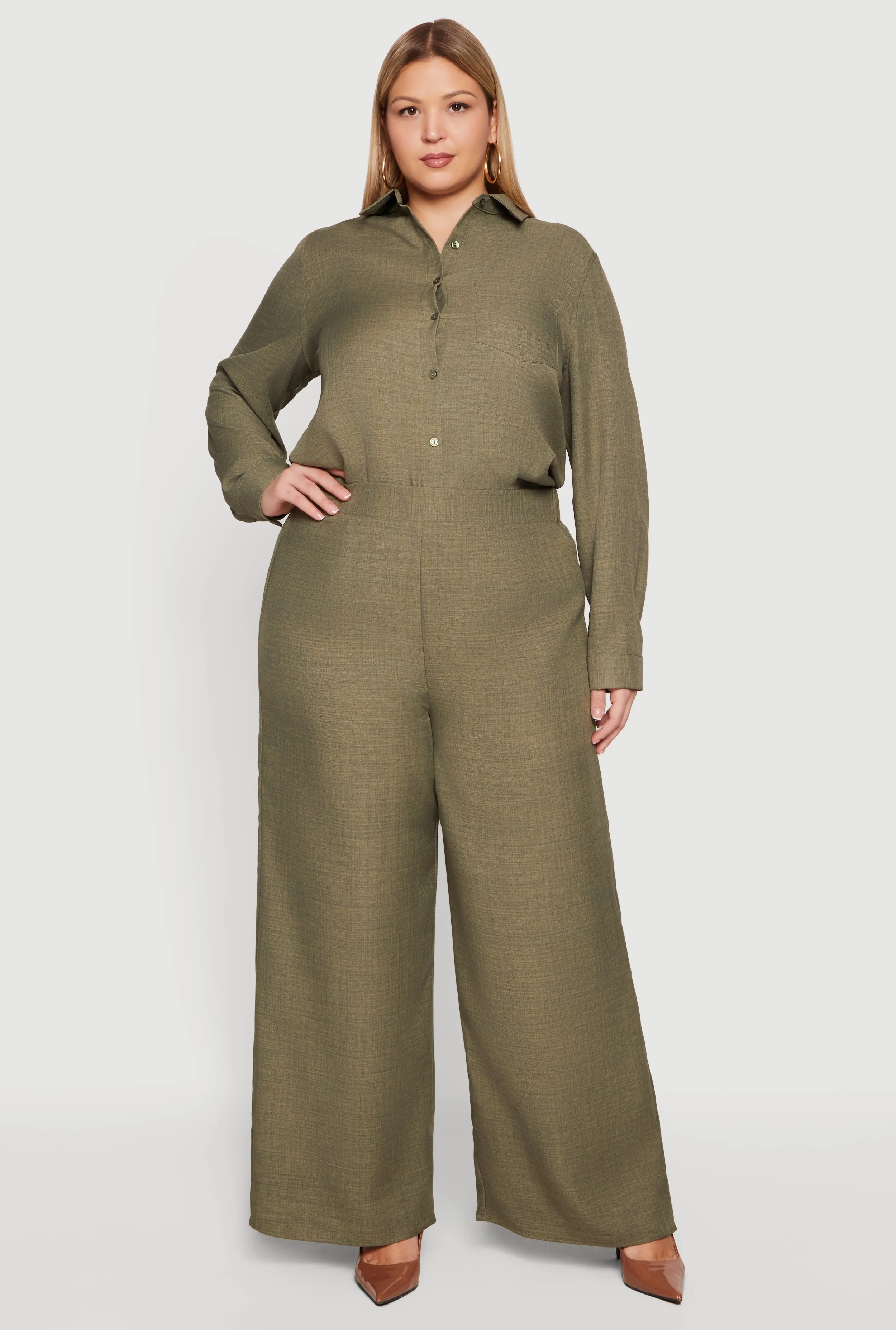 Plus Size High Waisted Wide Leg Pleated Pants sold by Rainbow