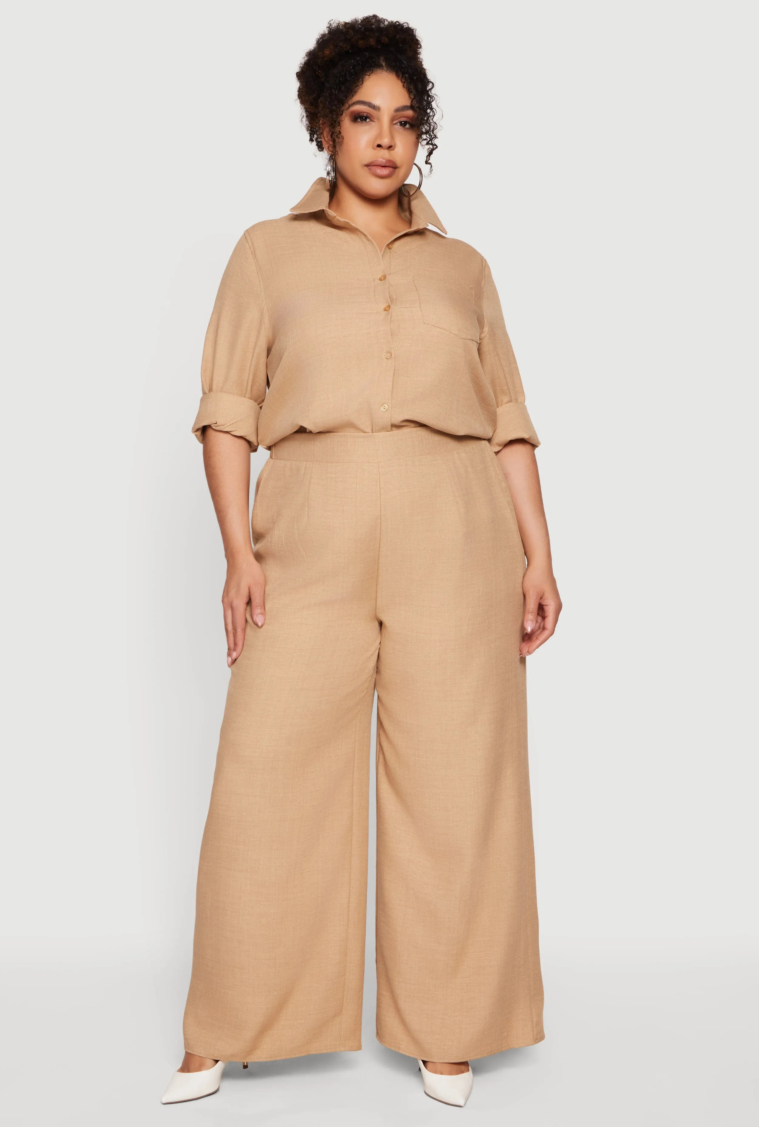 Plus Size High Waisted Wide Leg Pleated Pants sold by Rainbow