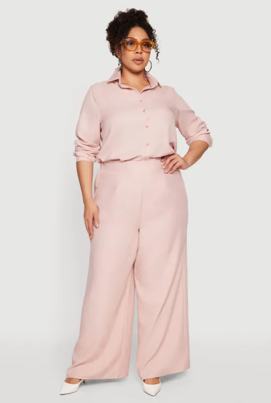 Plus Size High Waisted Wide Leg Pleated Pants sold by Rainbow