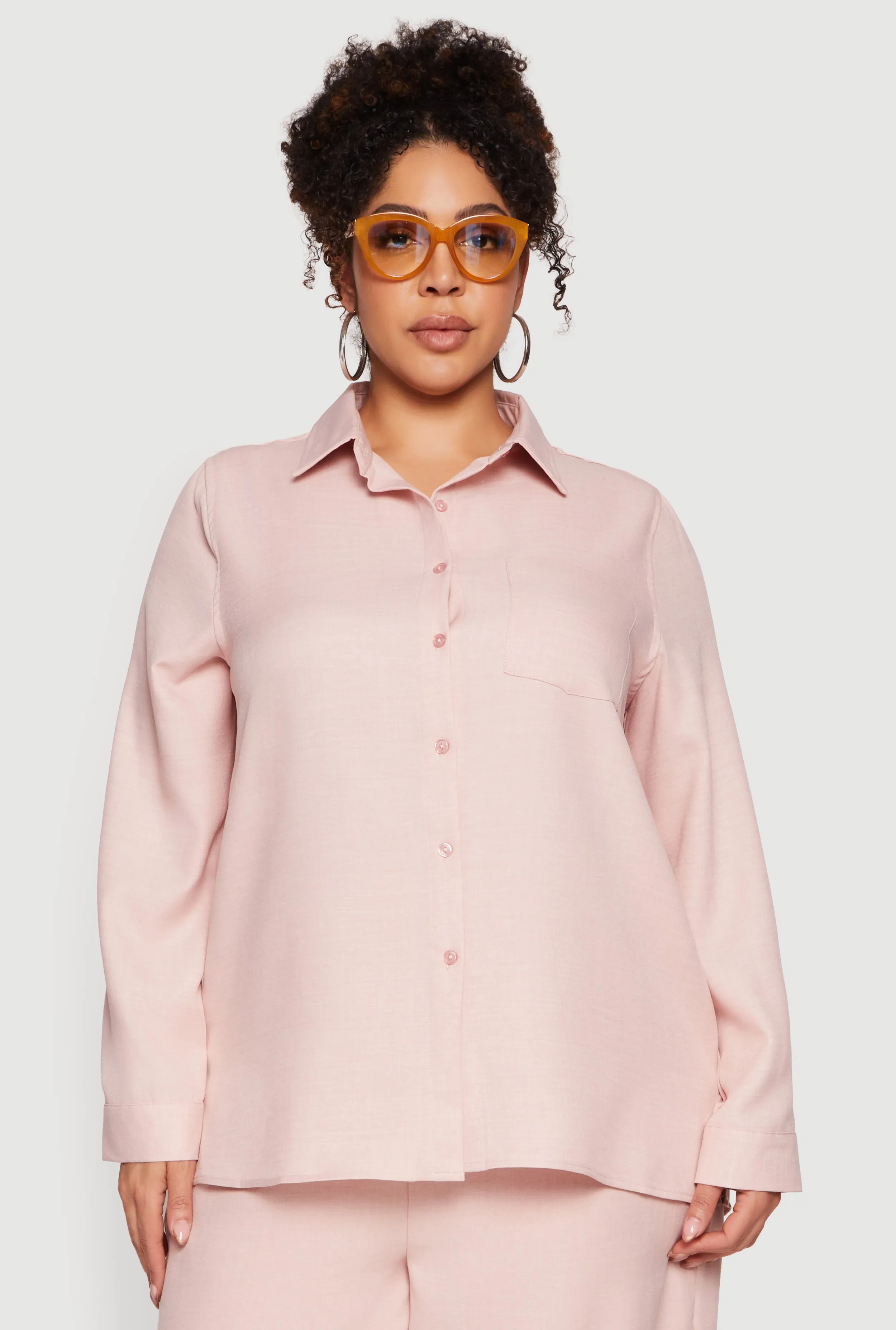 Plus Size Button Front Collared Long Sleeve Shirt sold by Rainbow product image thumbnail 3