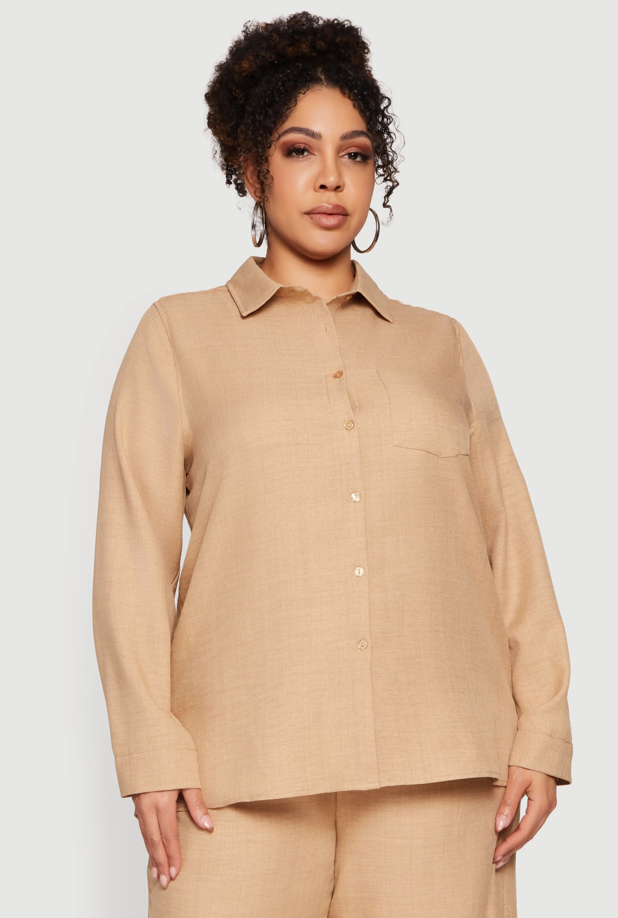 Plus Size Button Front Collared Long Sleeve Shirt sold by Rainbow product image thumbnail 2