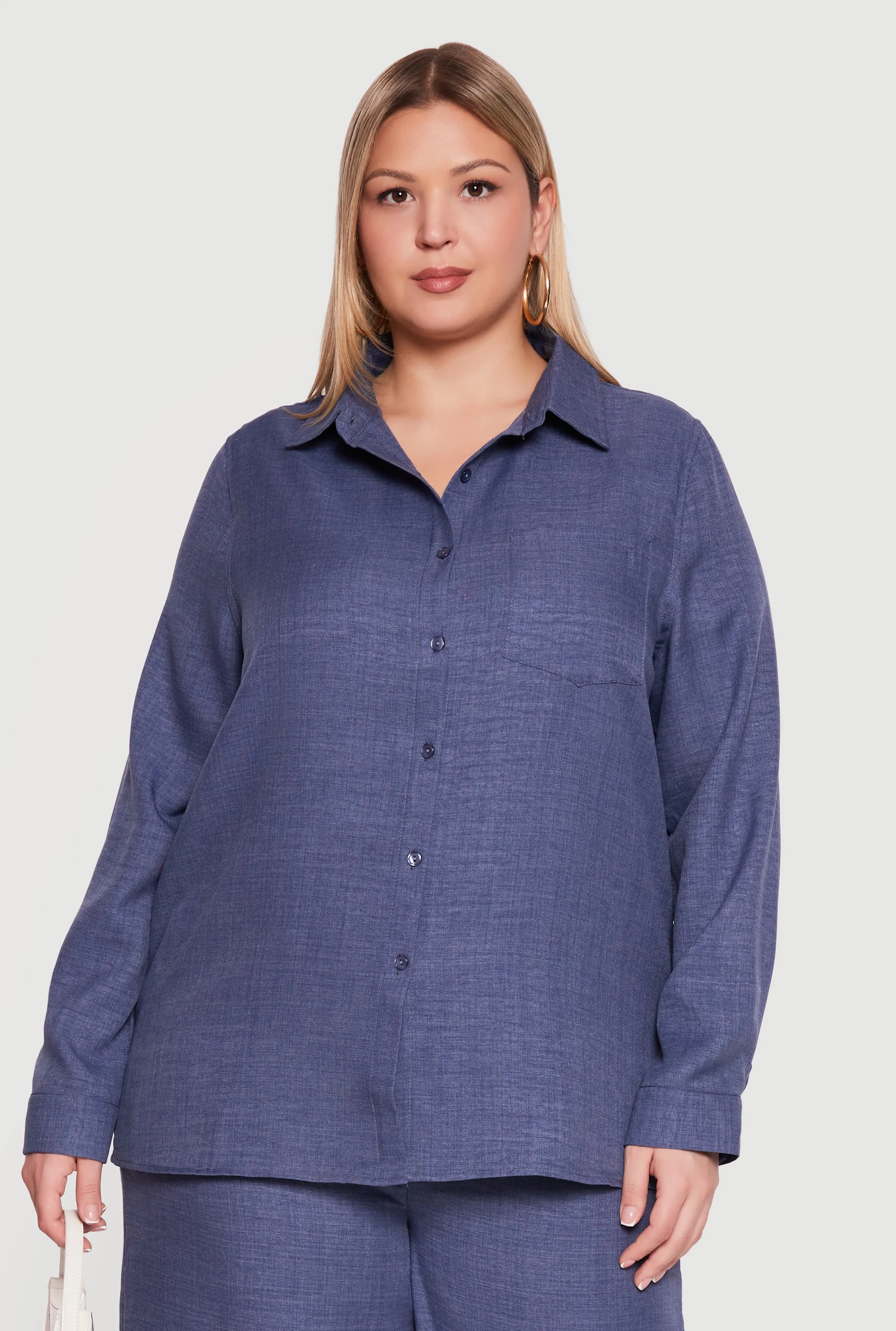 Plus Size Button Front Collared Long Sleeve Shirt sold by Rainbow product image thumbnail 4
