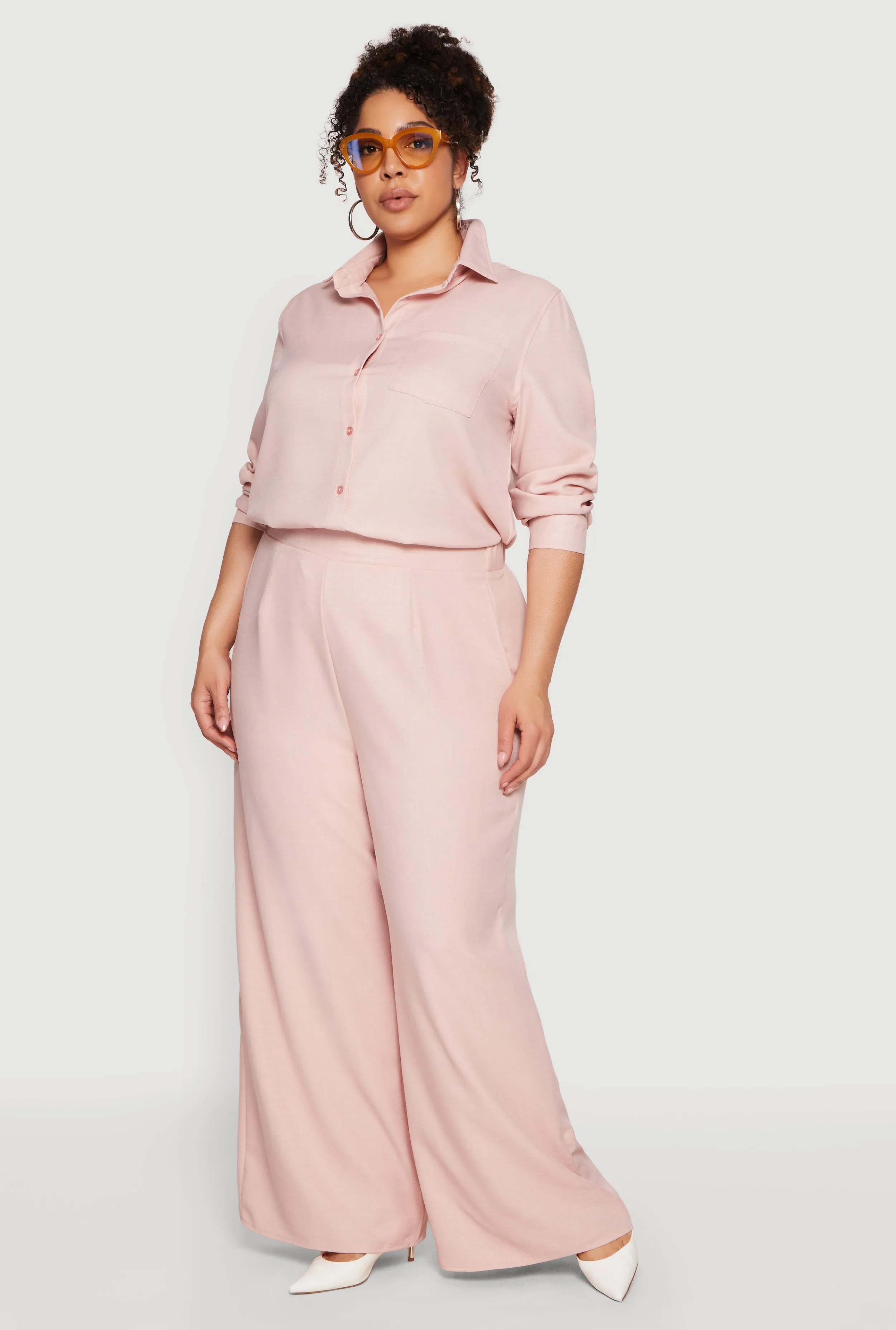 Plus Size Button Front Collared Long Sleeve Shirt sold by Rainbow product image thumbnail 2