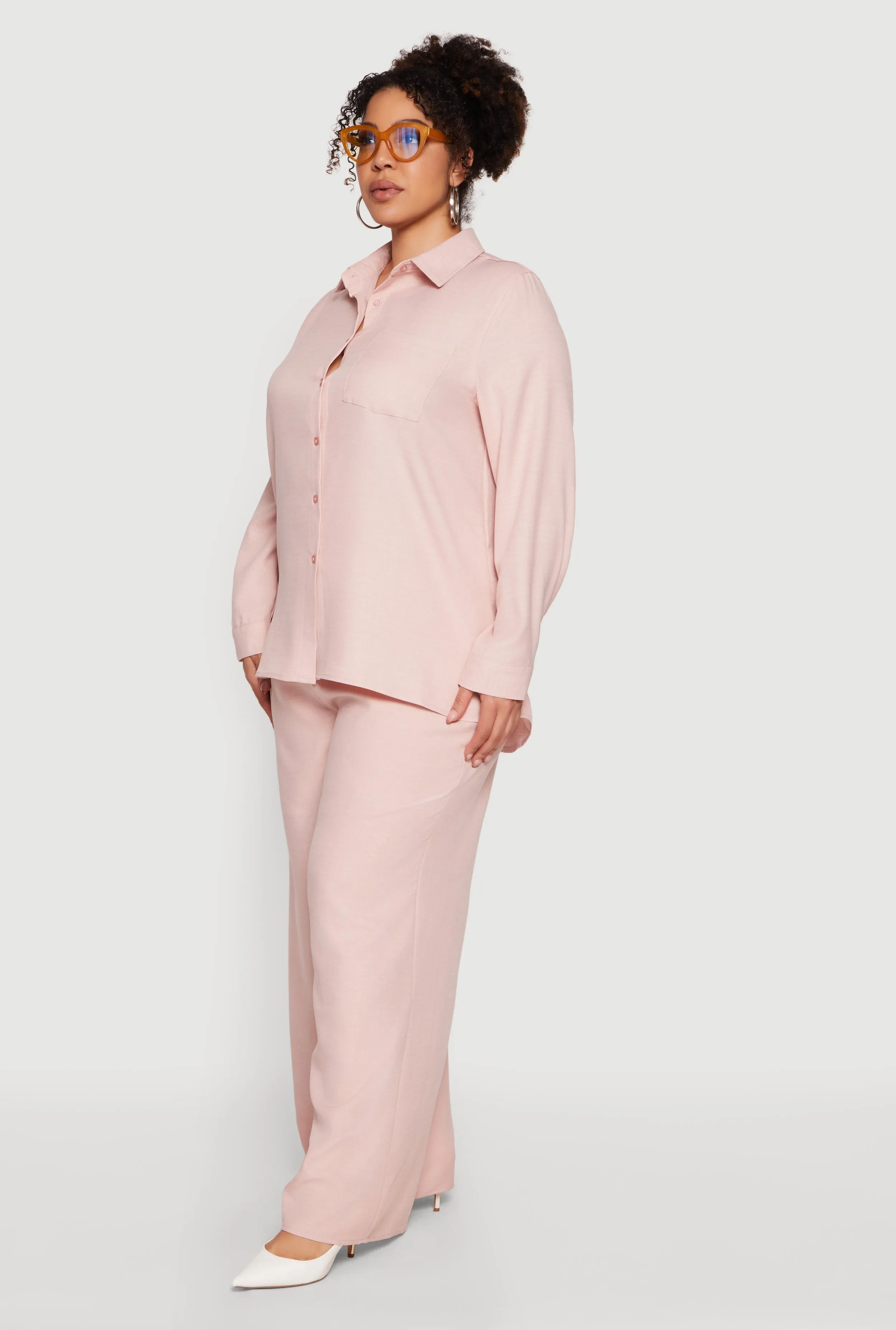 Plus Size Button Front Collared Long Sleeve Shirt sold by Rainbow product image thumbnail 3
