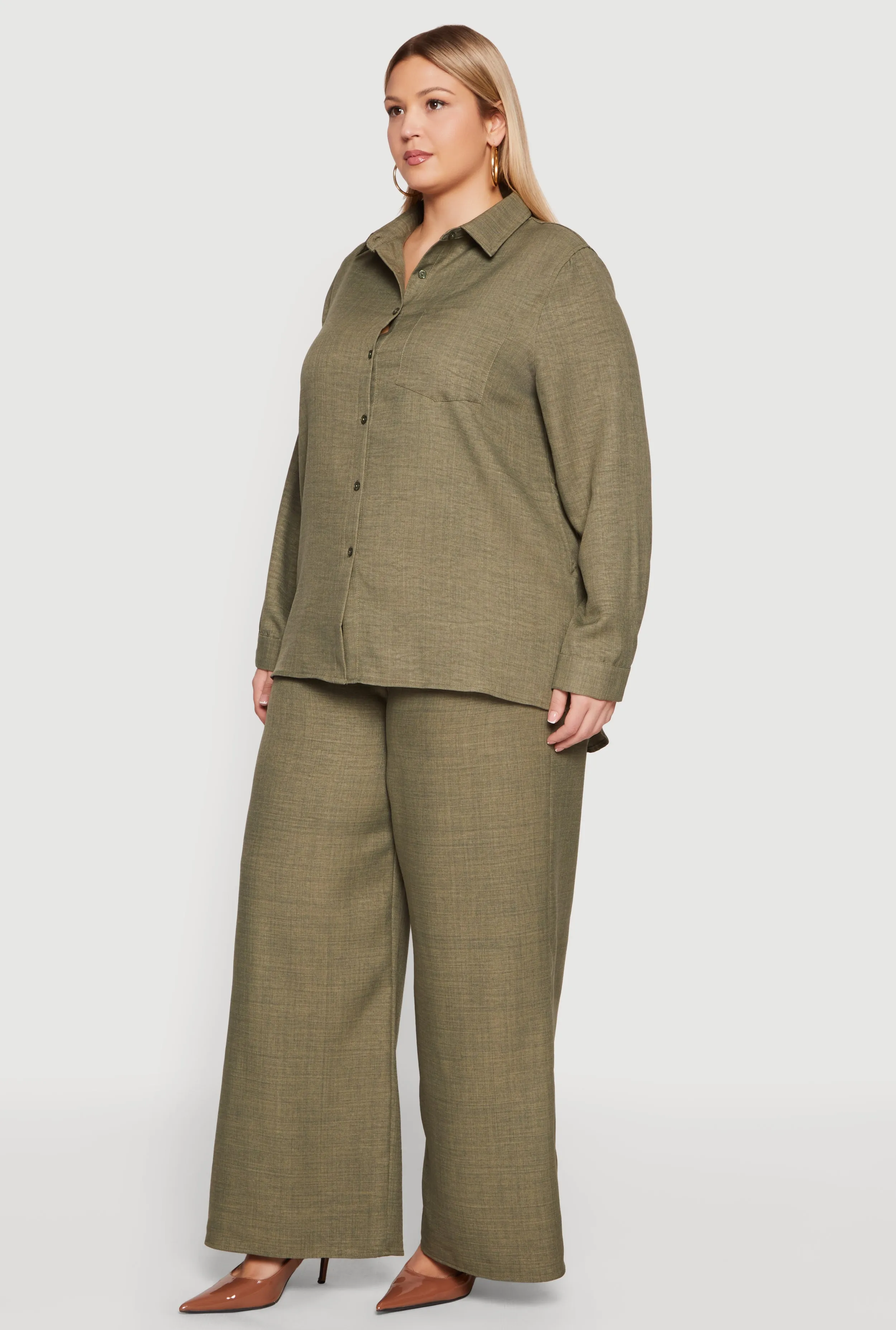 Plus Size Button Front Collared Long Sleeve Shirt sold by Rainbow product image thumbnail 3