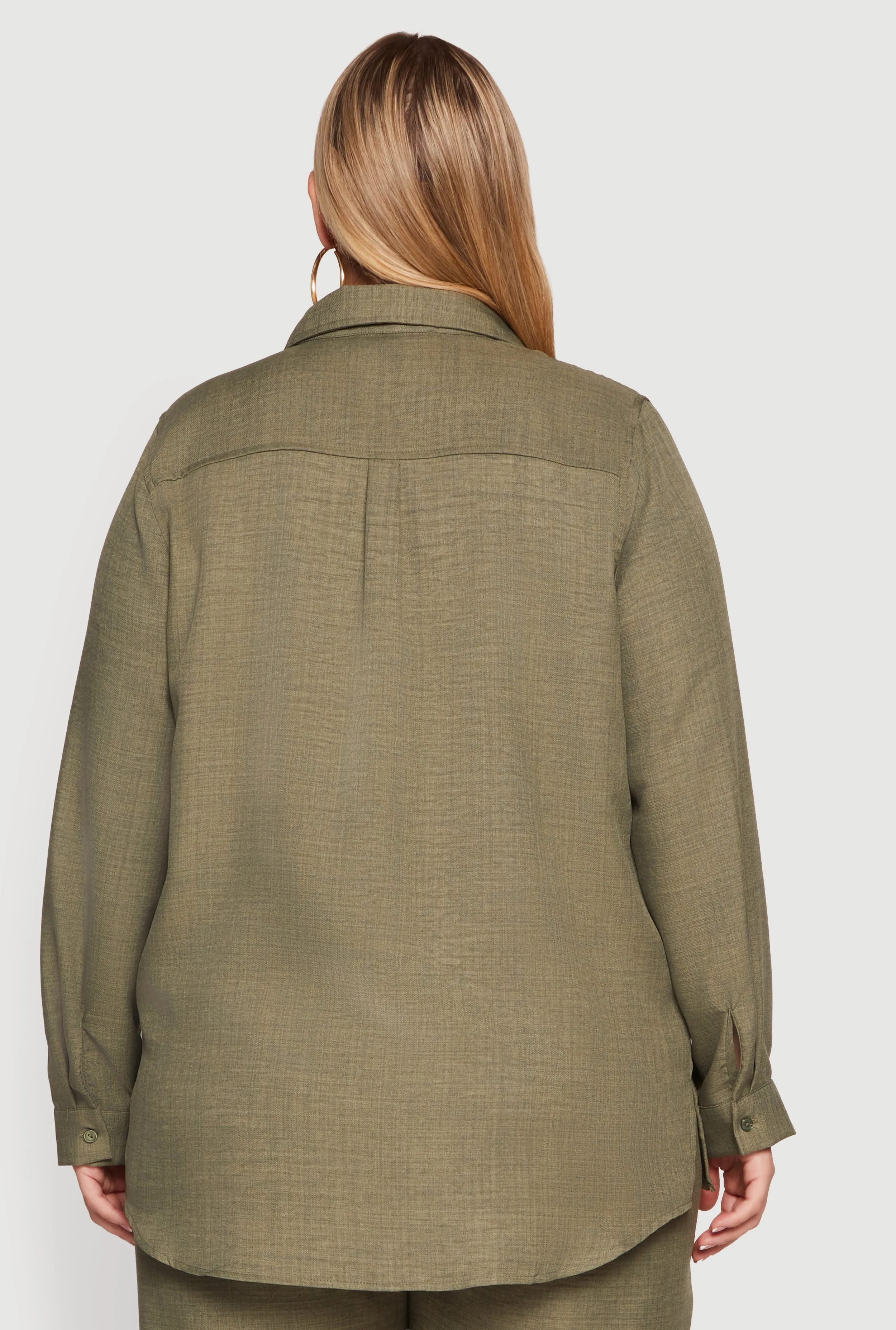 Plus Size Button Front Collared Long Sleeve Shirt sold by Rainbow product image thumbnail 5