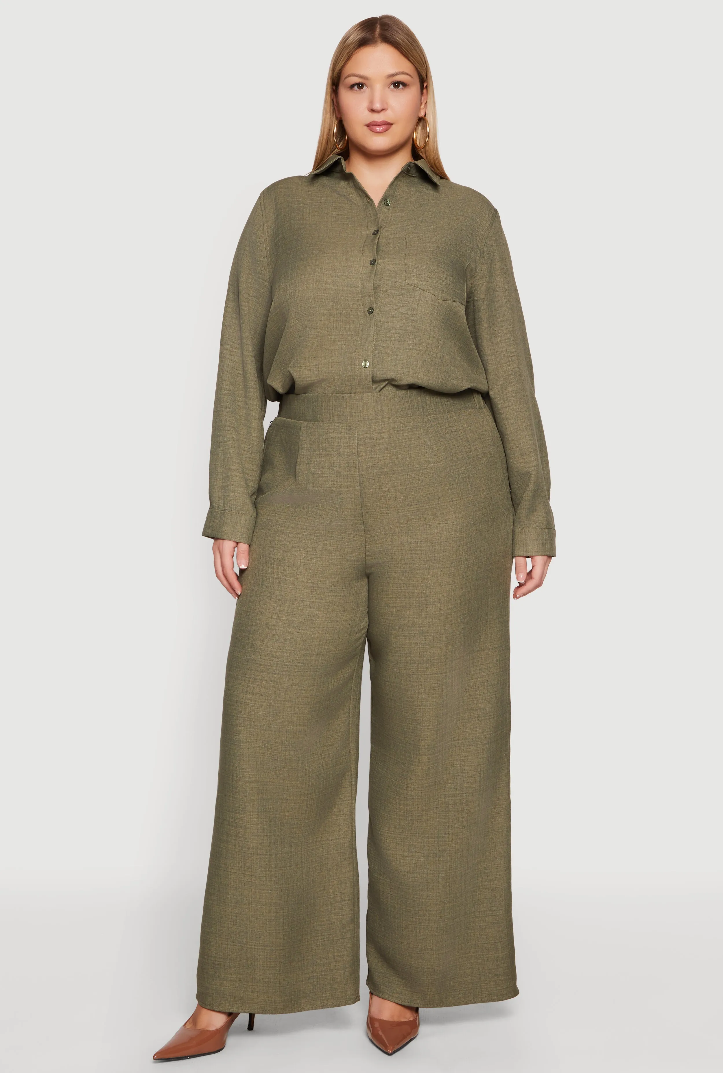 Plus Size Button Front Collared Long Sleeve Shirt sold by Rainbow product image thumbnail 2