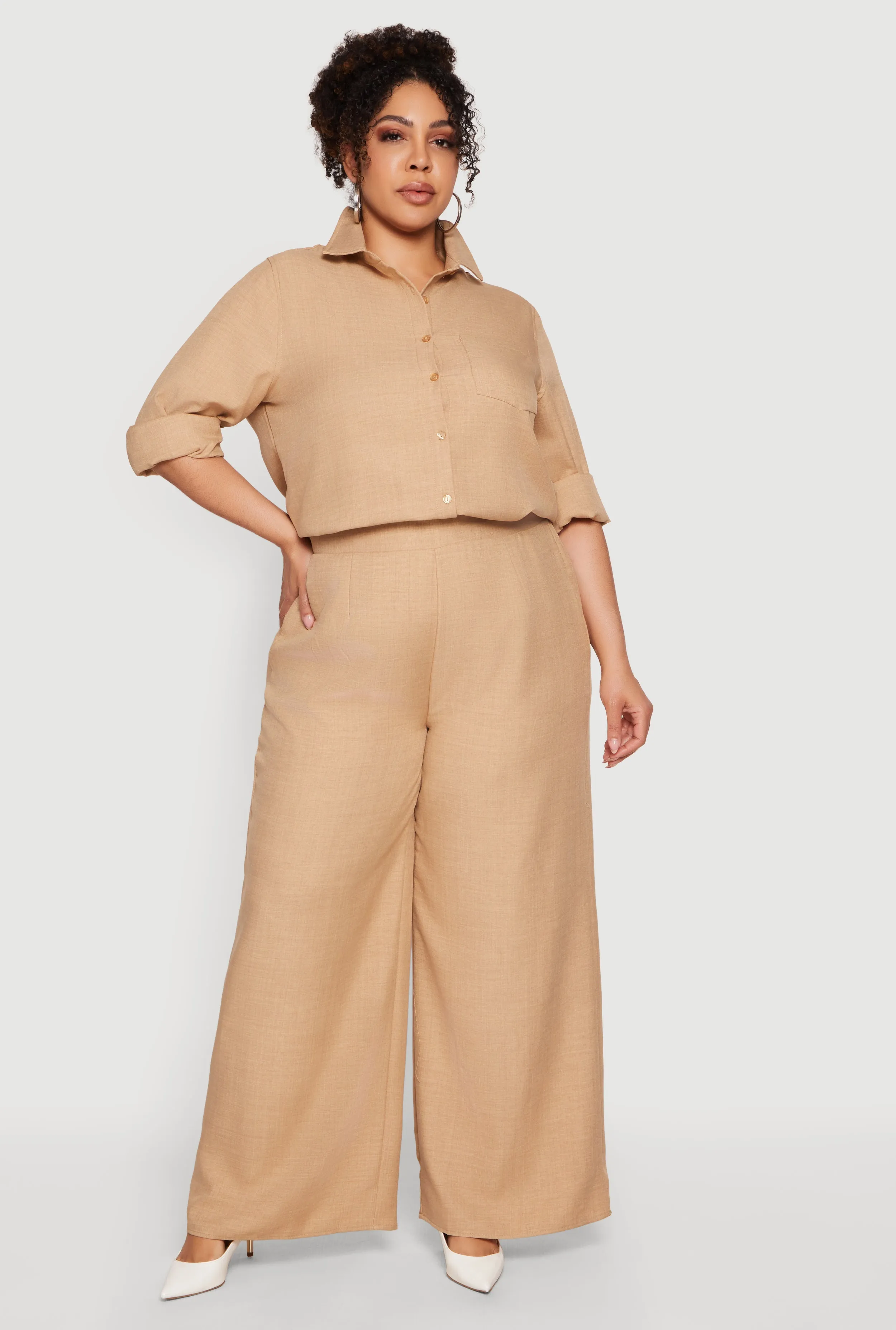 Plus Size Button Front Collared Long Sleeve Shirt sold by Rainbow product image thumbnail 2