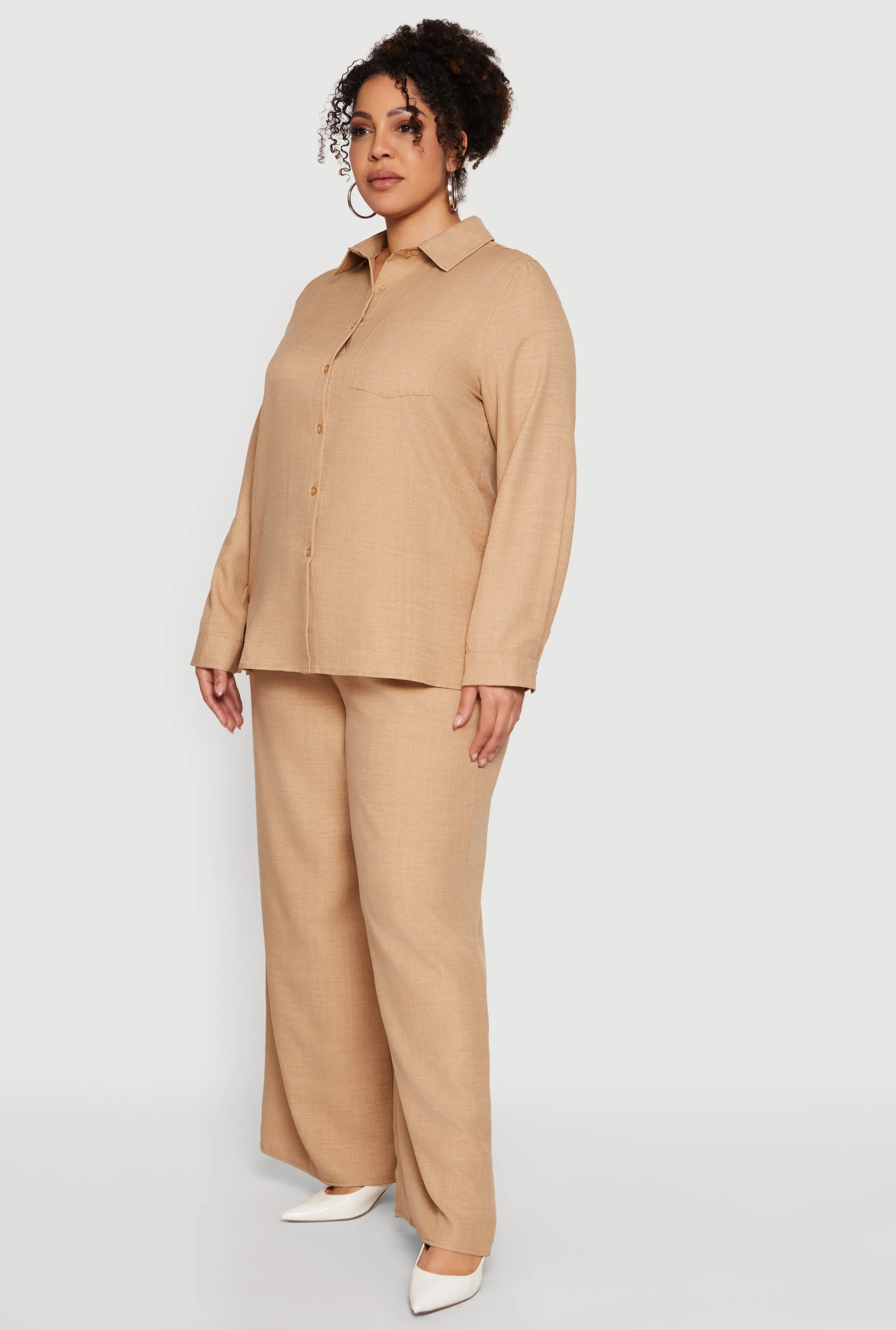 Plus Size Button Front Collared Long Sleeve Shirt sold by Rainbow product image thumbnail 3