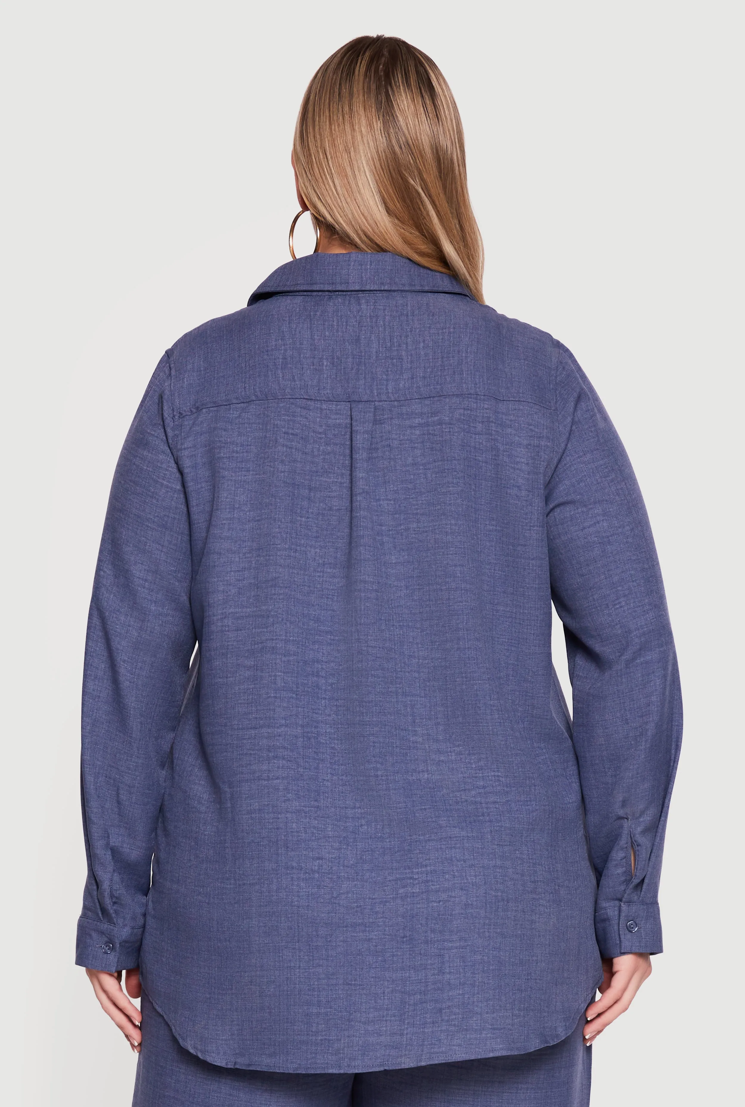 Plus Size Button Front Collared Long Sleeve Shirt sold by Rainbow product image thumbnail 5