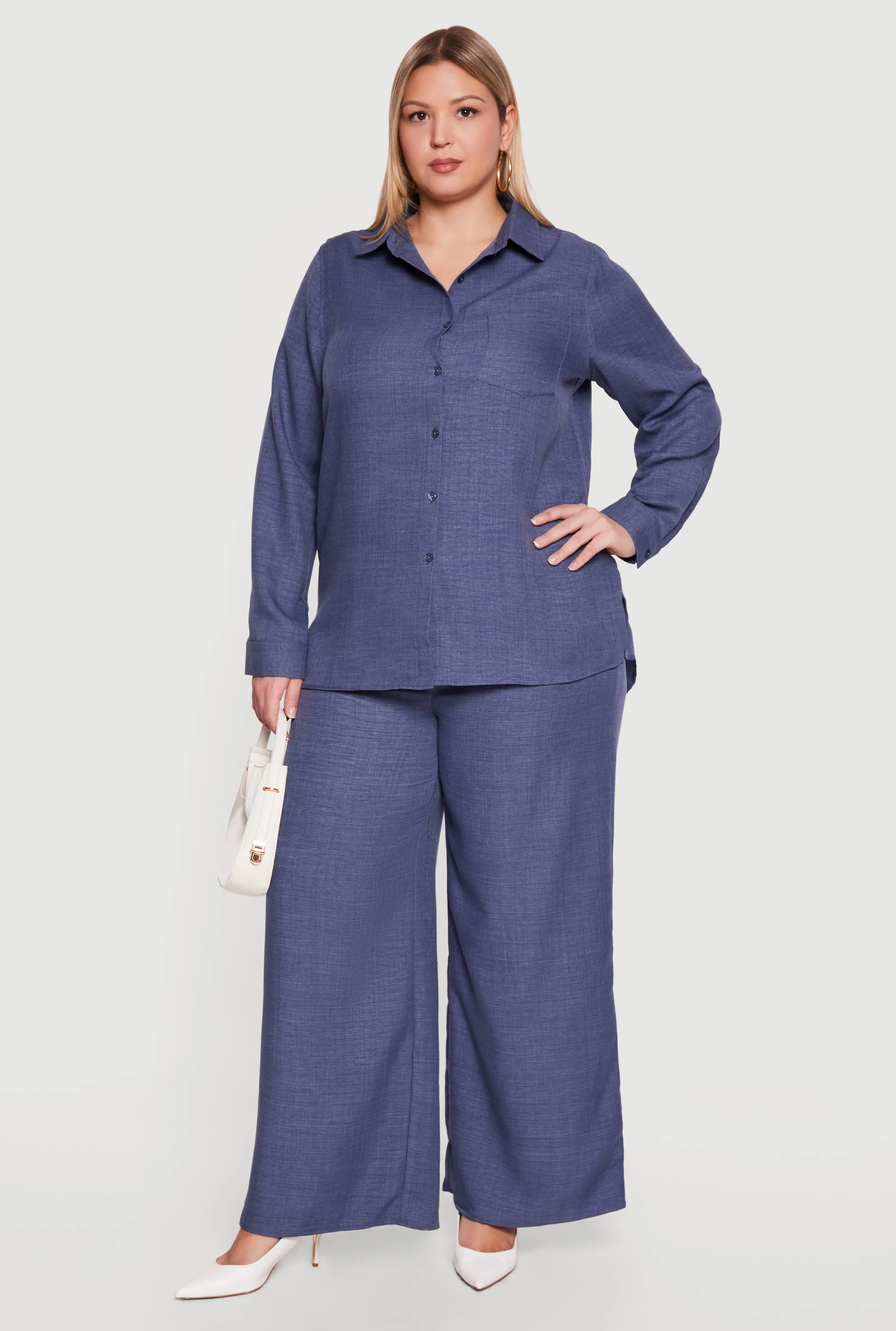 Plus Size Button Front Collared Long Sleeve Shirt sold by Rainbow product image thumbnail 2