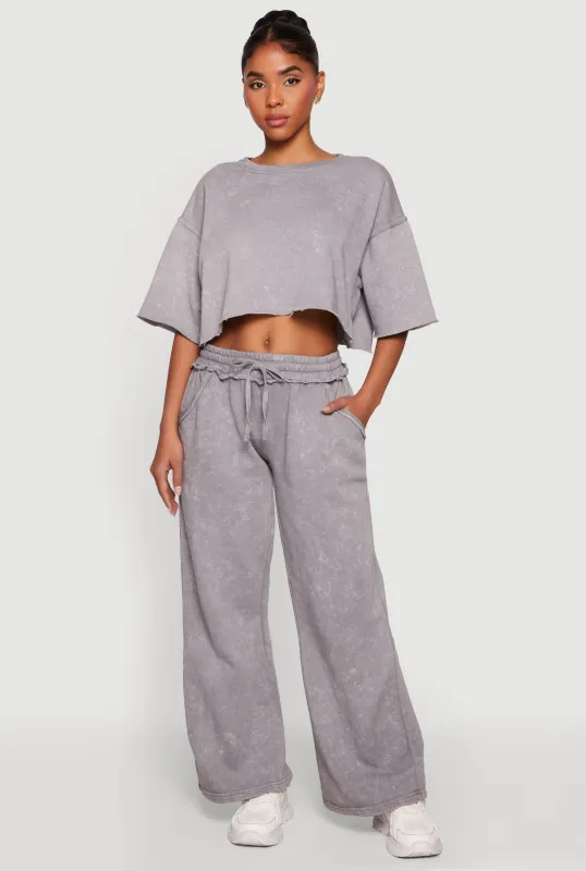 Drawstring Waist Acid Wash Fleece Lined Sweatpants made by Rainbow