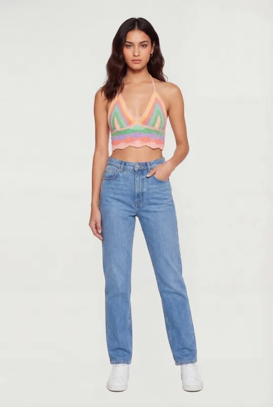 Scalloped Hem Crochet Halter Crop Top made by Rainbow