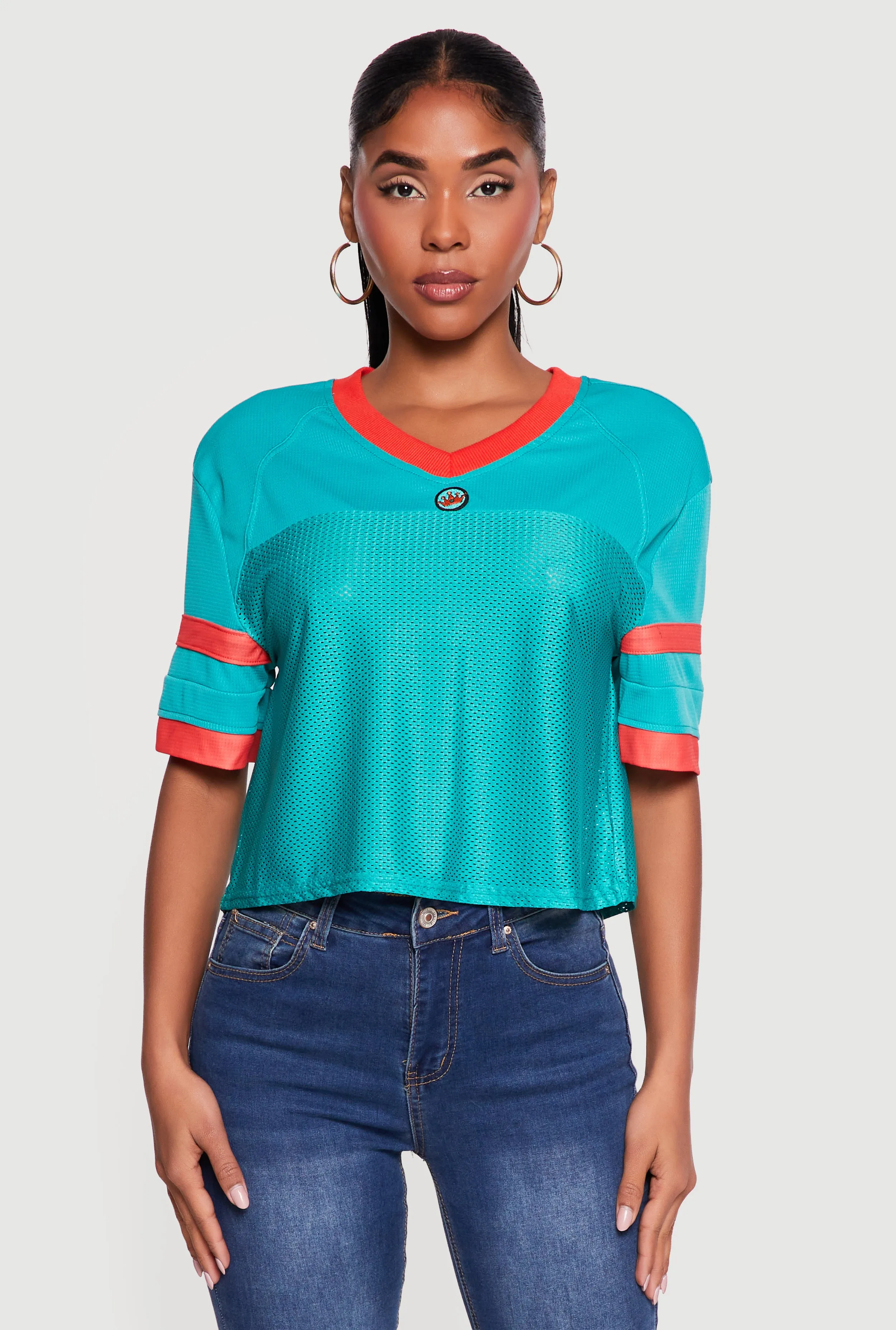 Varsity Stripe Detail Short Sleeve Jersey Top sold by Rainbow product image thumbnail 2