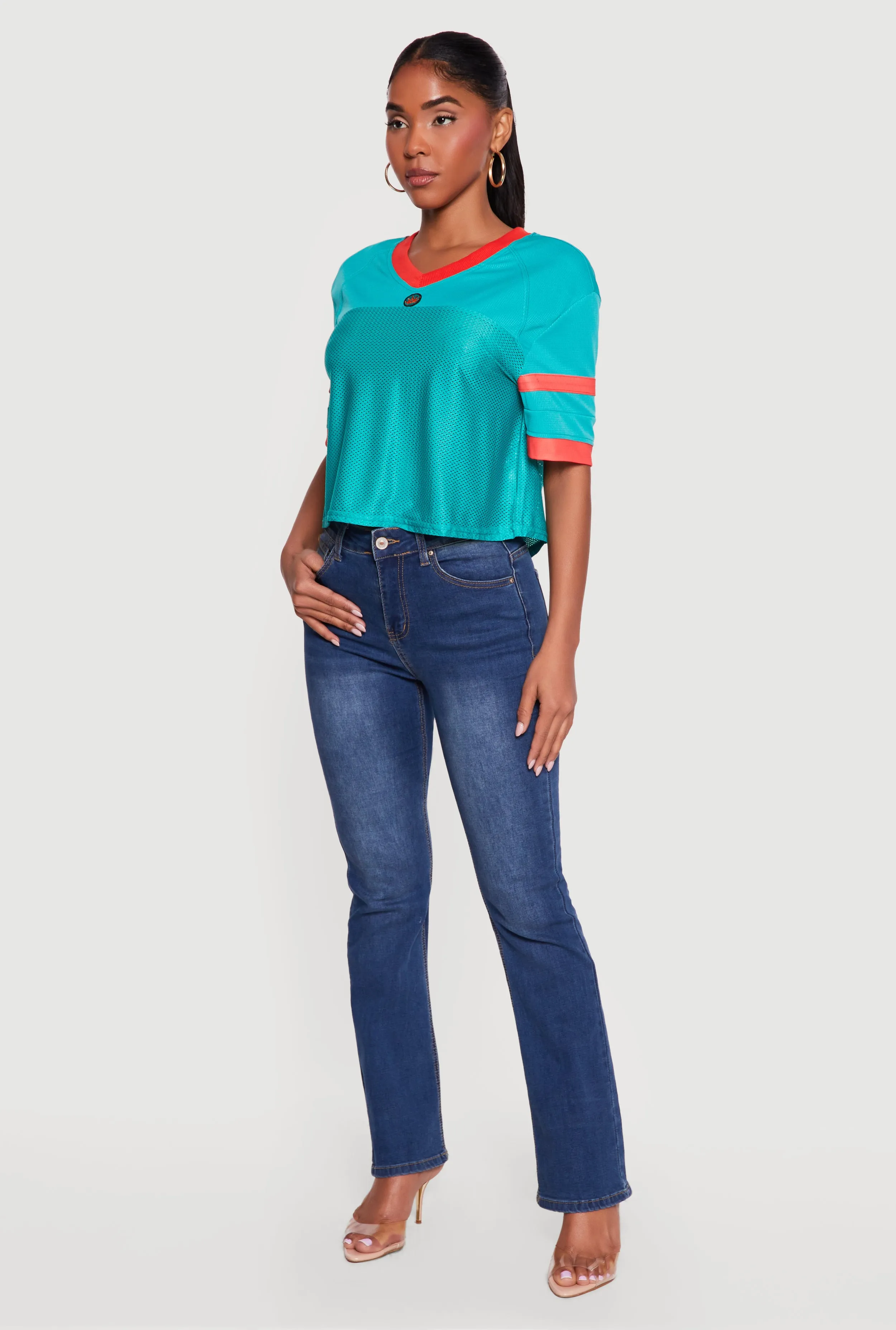 Varsity Stripe Detail Short Sleeve Jersey Top sold by Rainbow product image thumbnail 3