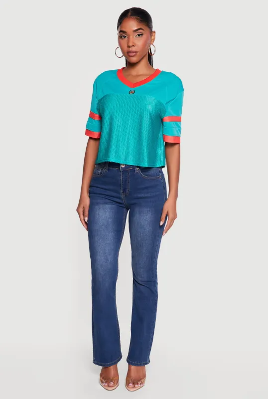 Varsity Stripe Detail Short Sleeve Jersey Top made by Rainbow