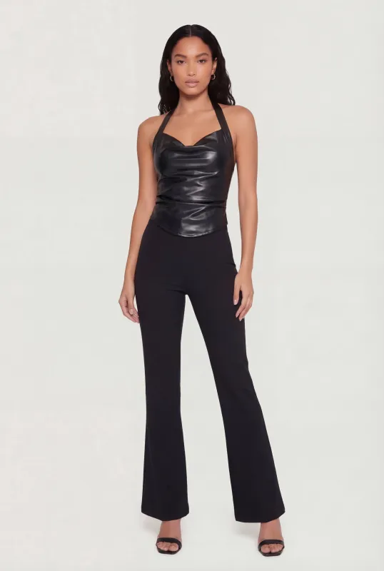 Faux Leather Cowl Neck Halter Top made by Rainbow