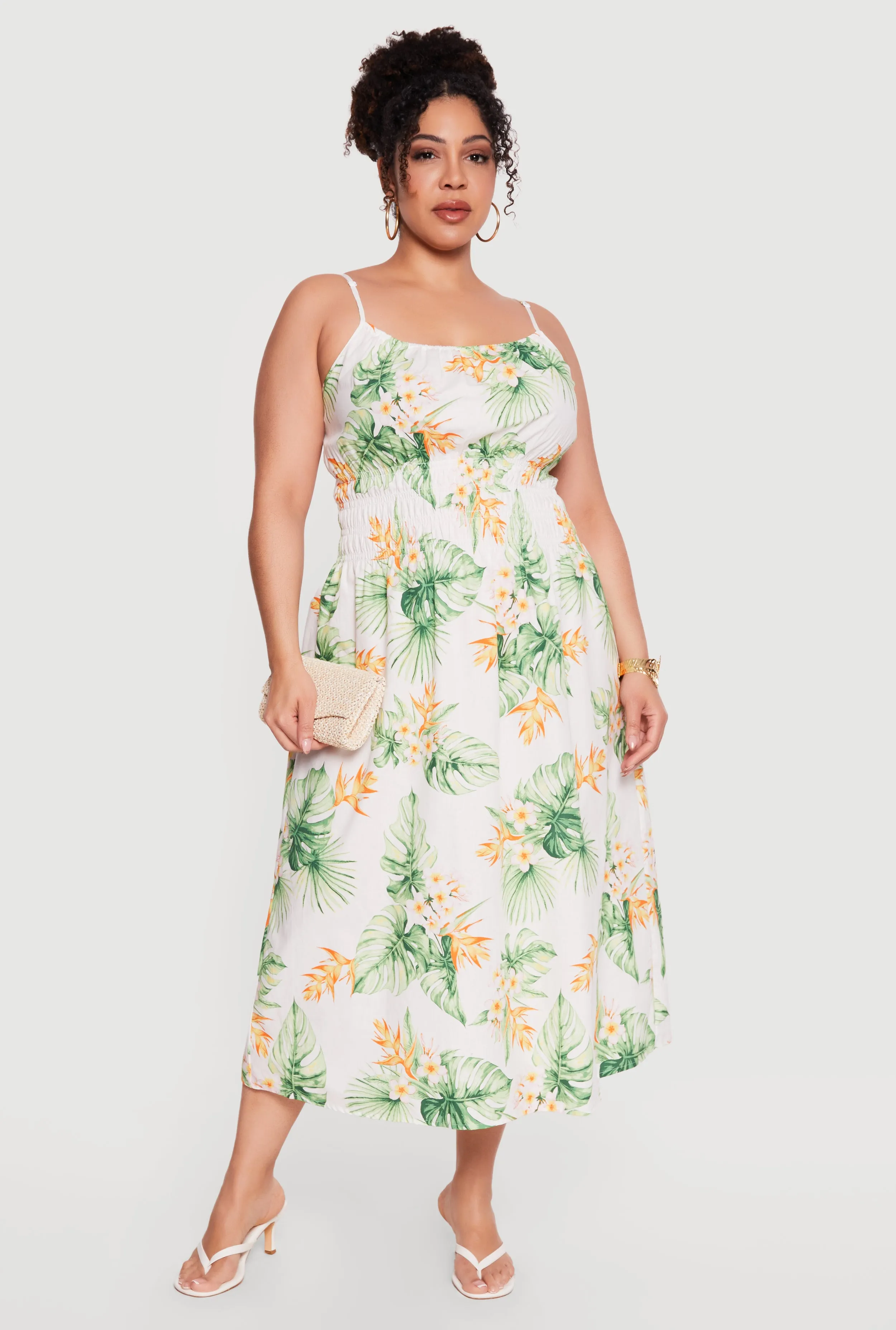 Plus Size Tropical Floral Smocked Waist Cami Dress sold by Rainbow