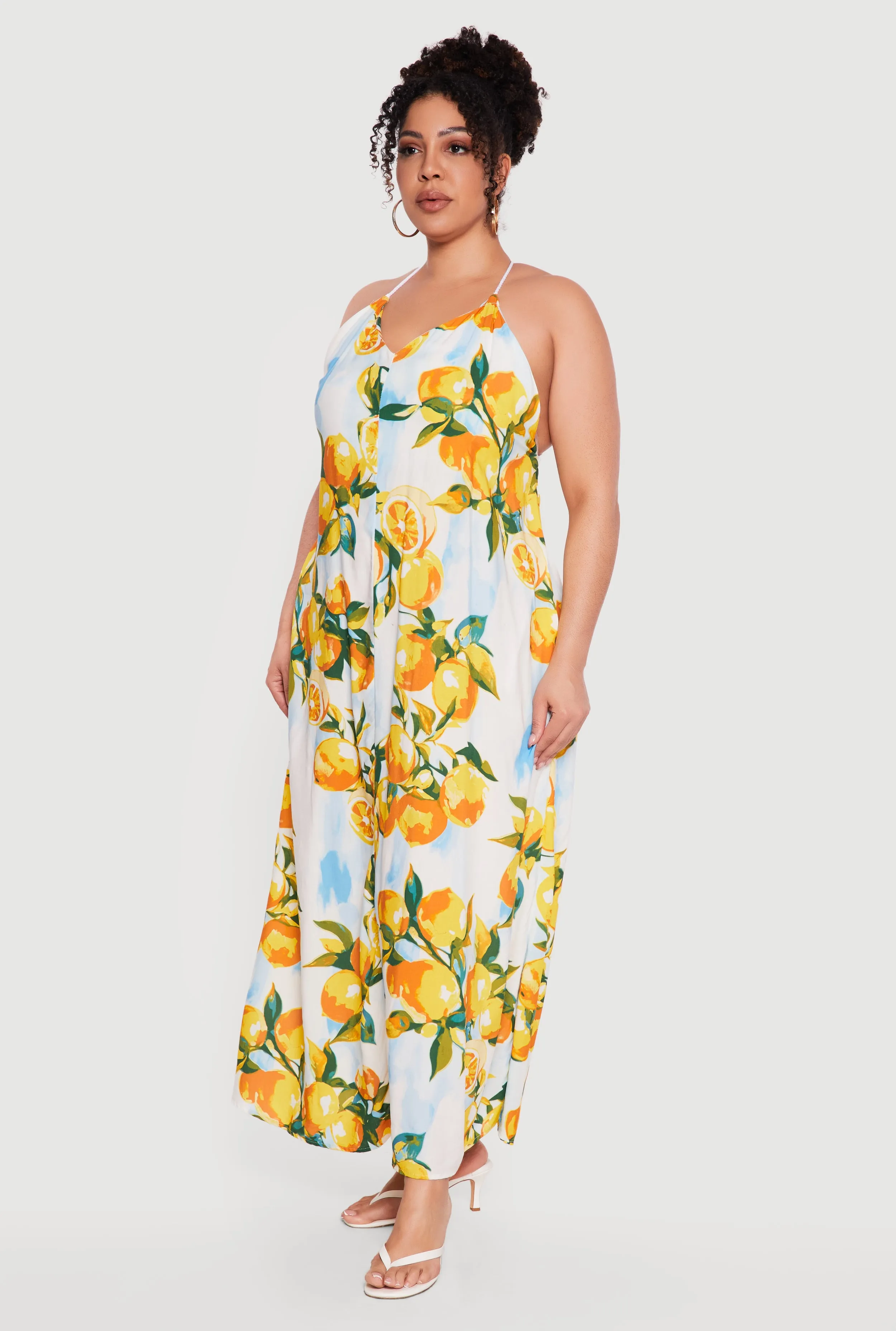 Plus Size Lemon Print Halter Maxi Dress with Pockets sold by Rainbow product image thumbnail 2