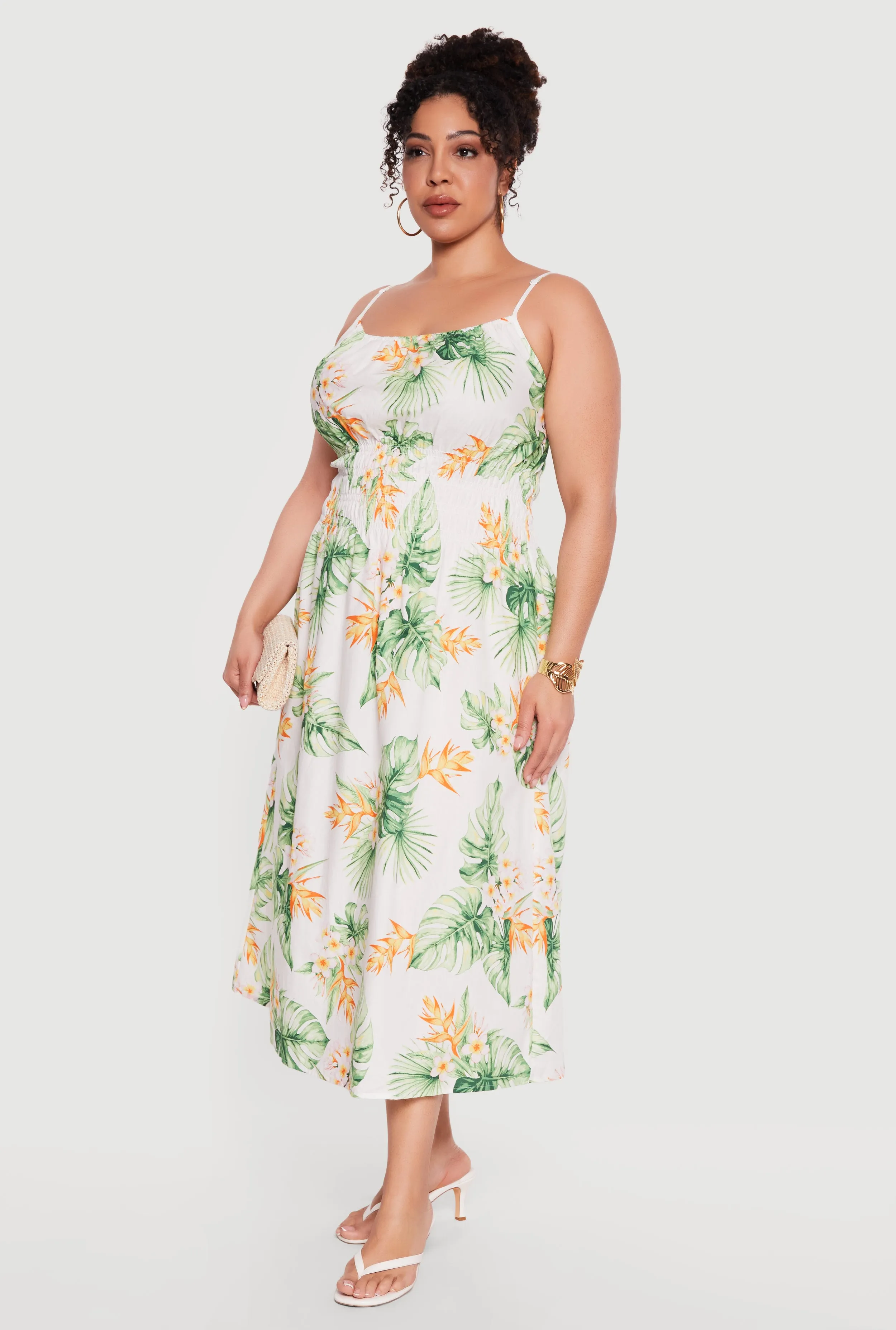 Plus Size Tropical Floral Smocked Waist Cami Dress sold by Rainbow product image thumbnail 2