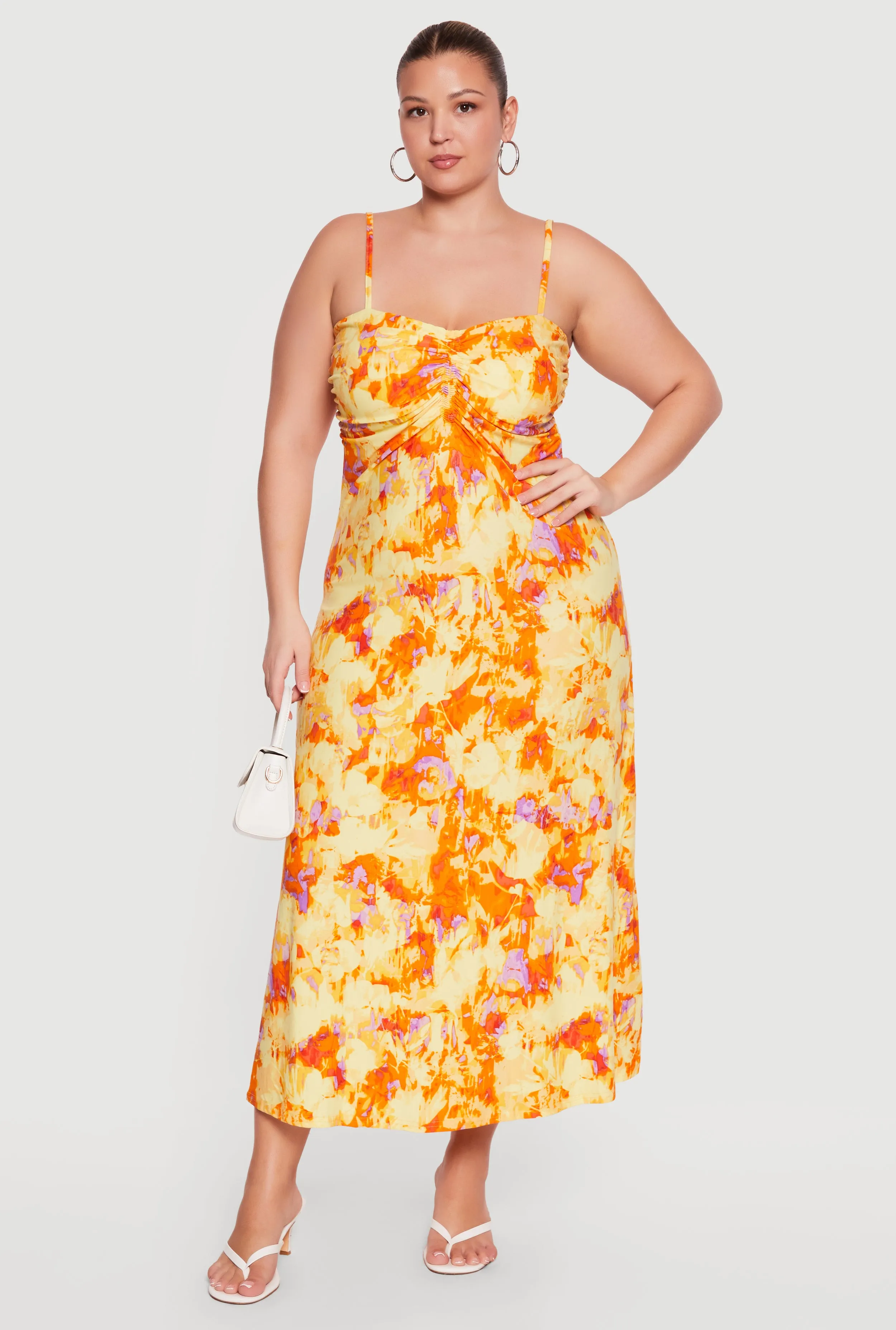 Plus Size Floral Ruched Front Cami Maxi Dress sold by Rainbow