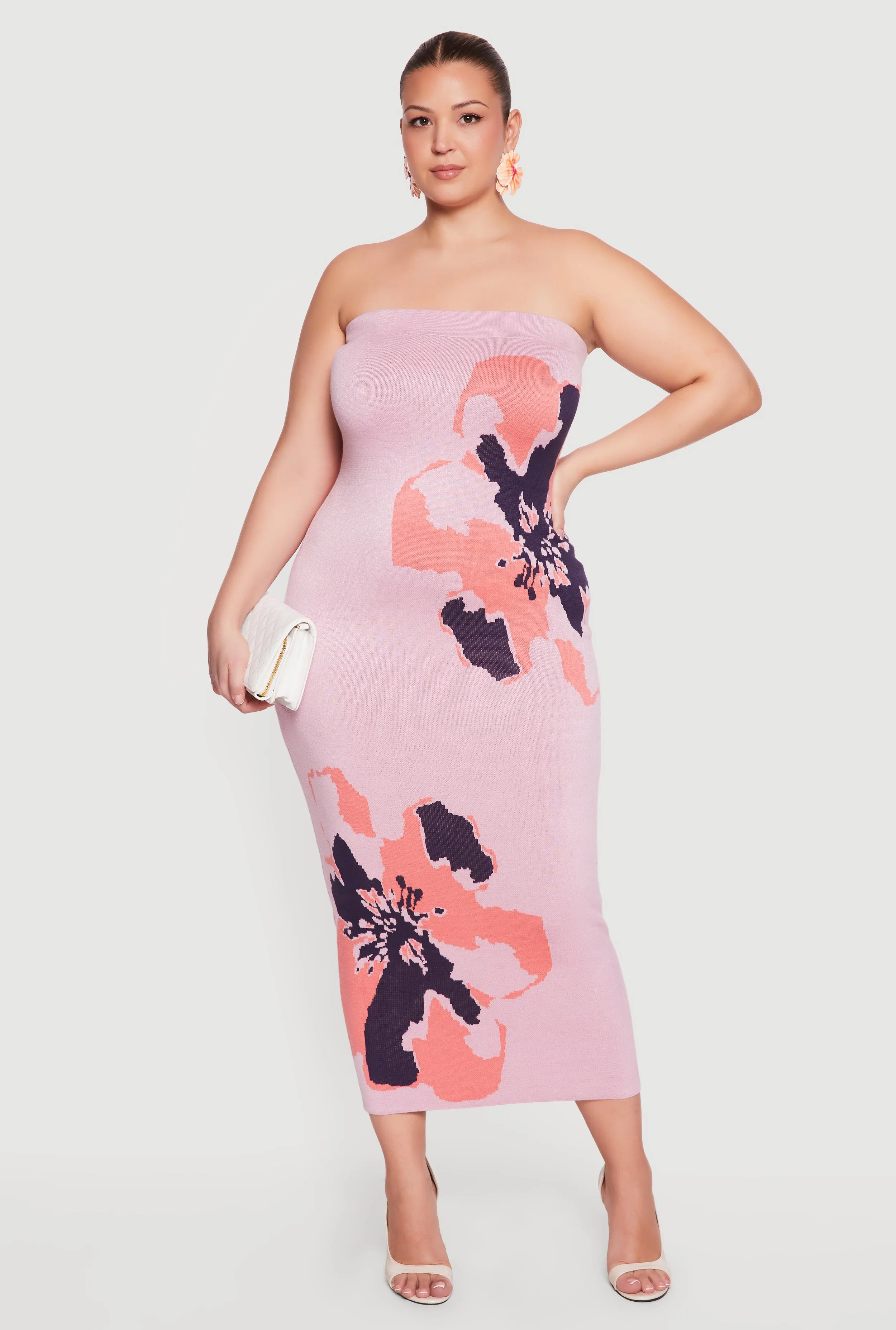 Plus Size Abstract Floral Print Zip Back Tube Dress sold by Rainbow product image thumbnail 3