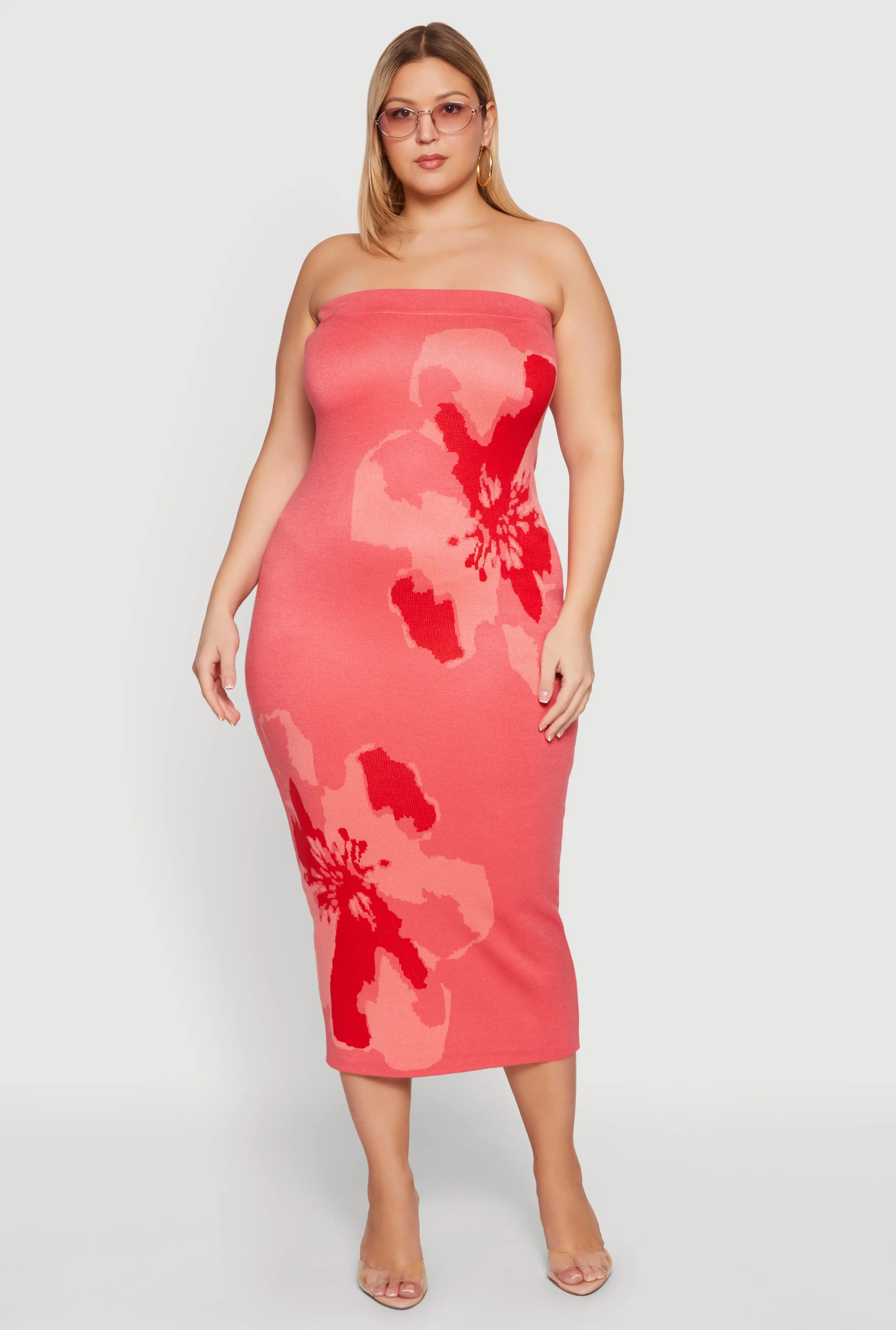 Plus Size Abstract Floral Print Zip Back Tube Dress sold by Rainbow