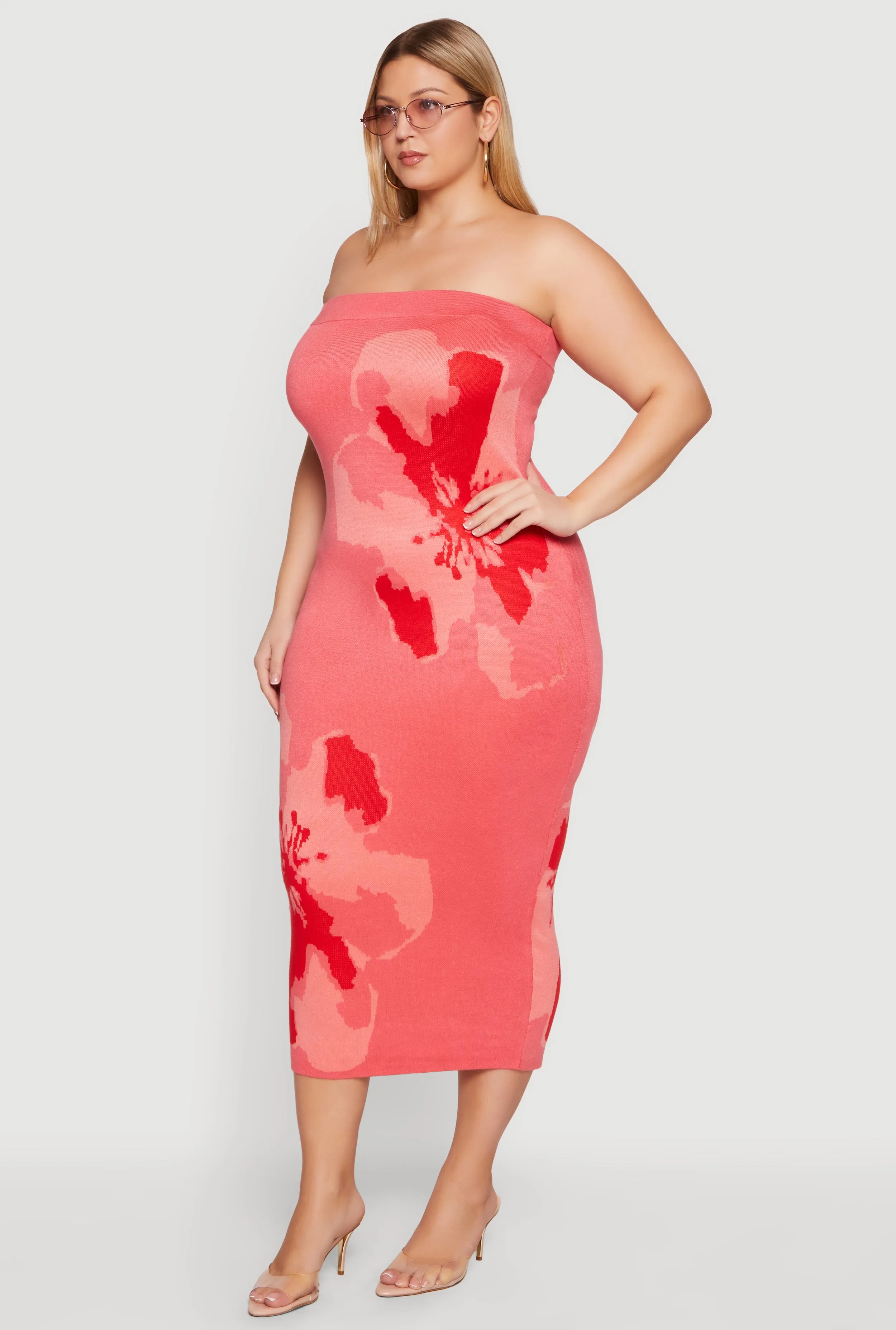 Plus Size Abstract Floral Print Zip Back Tube Dress sold by Rainbow product image thumbnail 2
