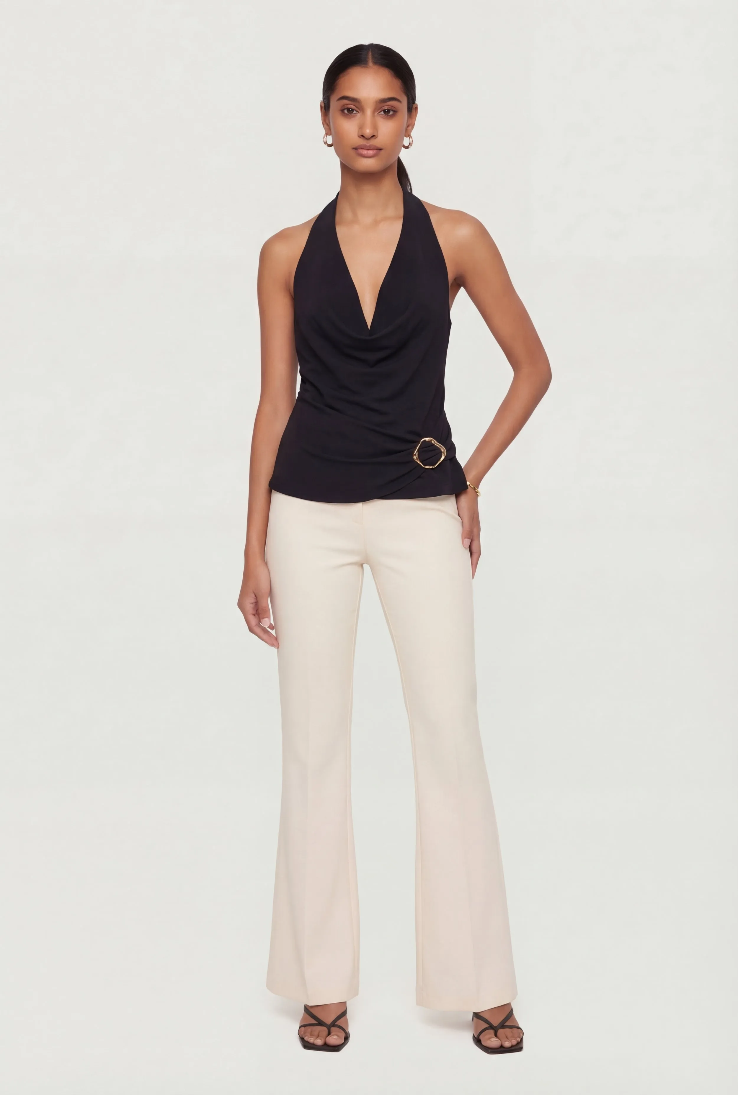 Metallic Detail Cowl Neck Halter Blouse sold by Rainbow