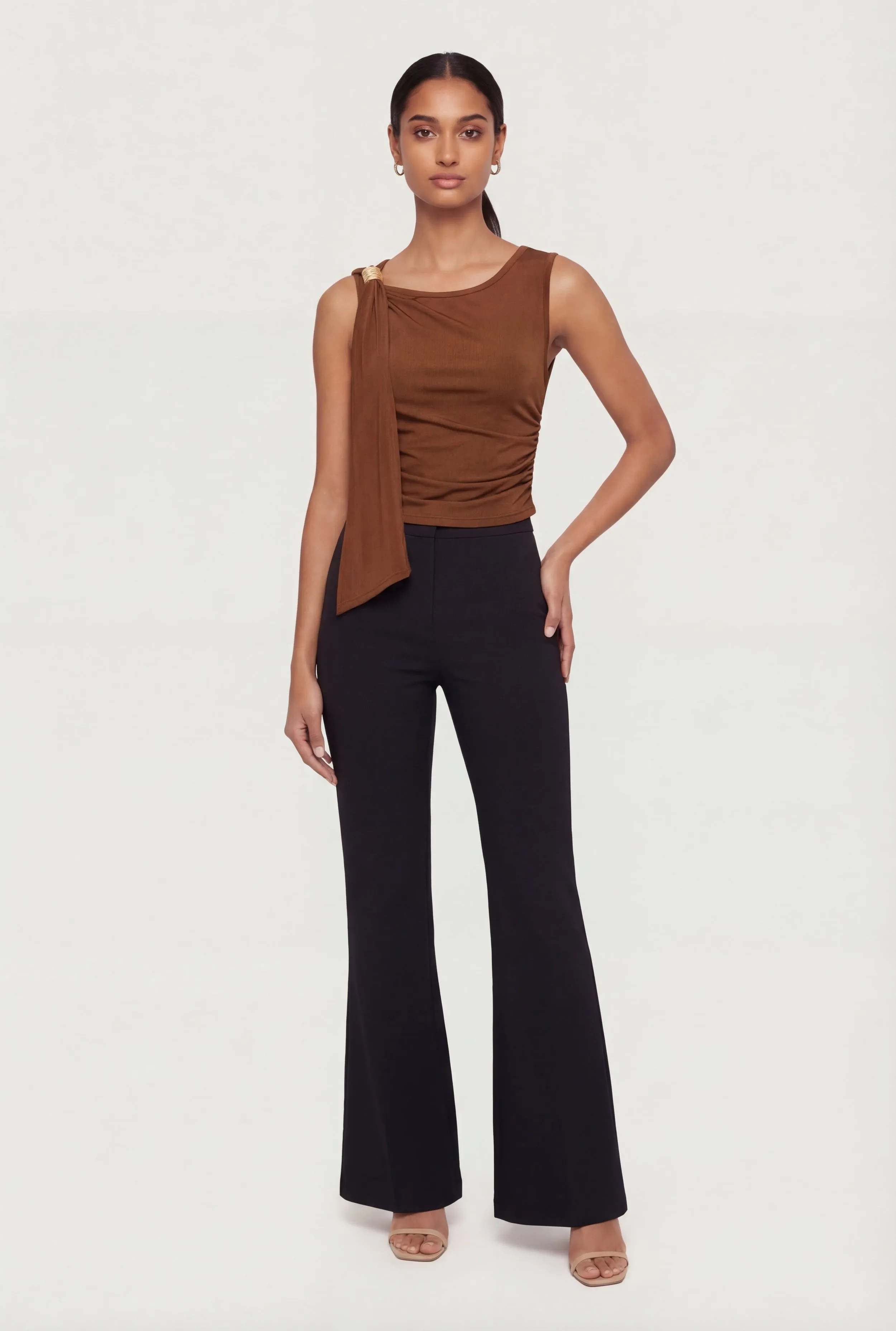 Metallic Detail Ruched Side Scarf Top sold by Rainbow