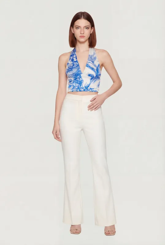 Patterned Smocked Back Cropped Halter Top made by Rainbow