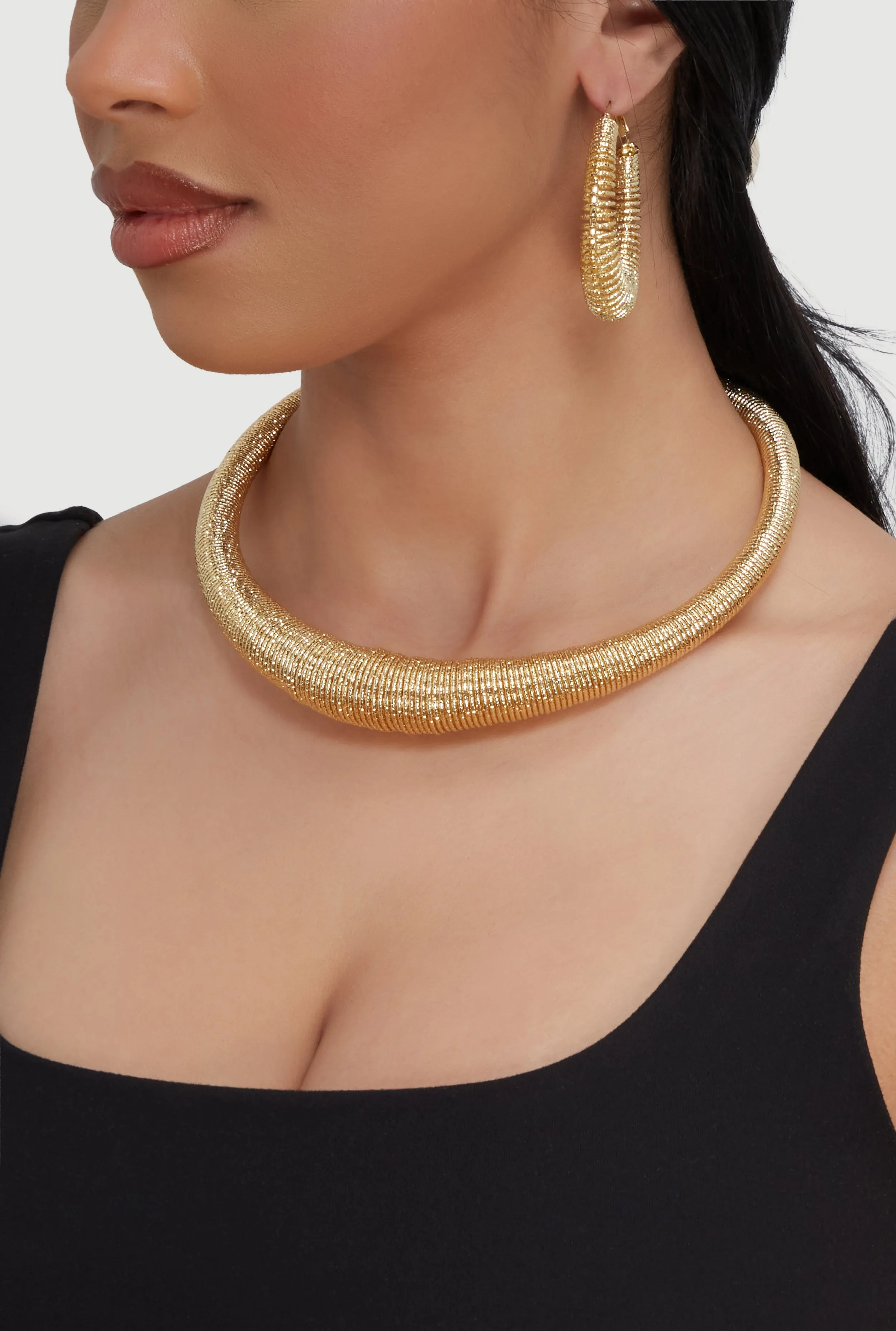 Metallic Coil Choker with Hoop Earrings Set sold by Rainbow product image thumbnail 2