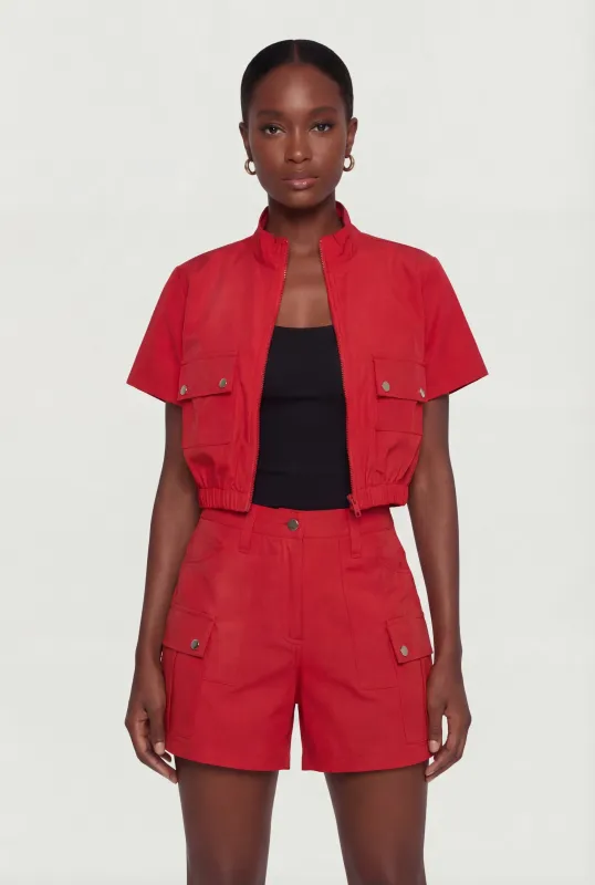 Cropped Zip Front Mock Neck Cargo Top made by Rainbow