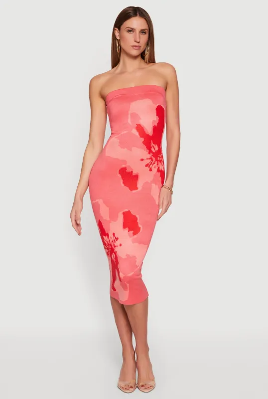 Abstract Floral Print Zip Back Tube Dress made by Rainbow