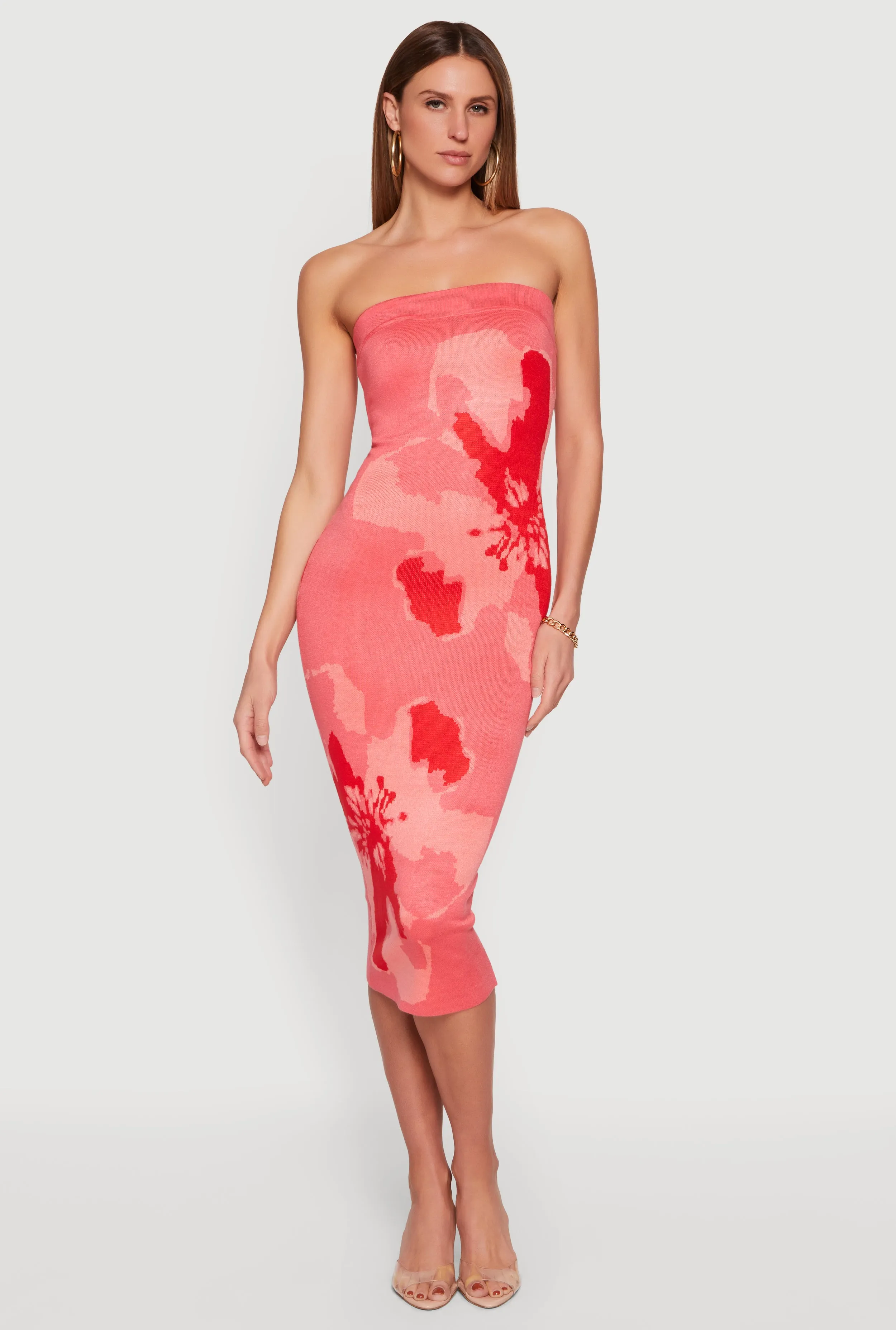 Abstract Floral Print Zip Back Tube Dress sold by Rainbow