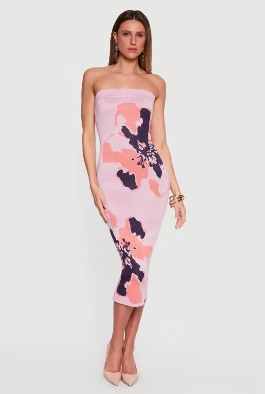 Abstract Floral Print Zip Back Tube Dress made by Rainbow