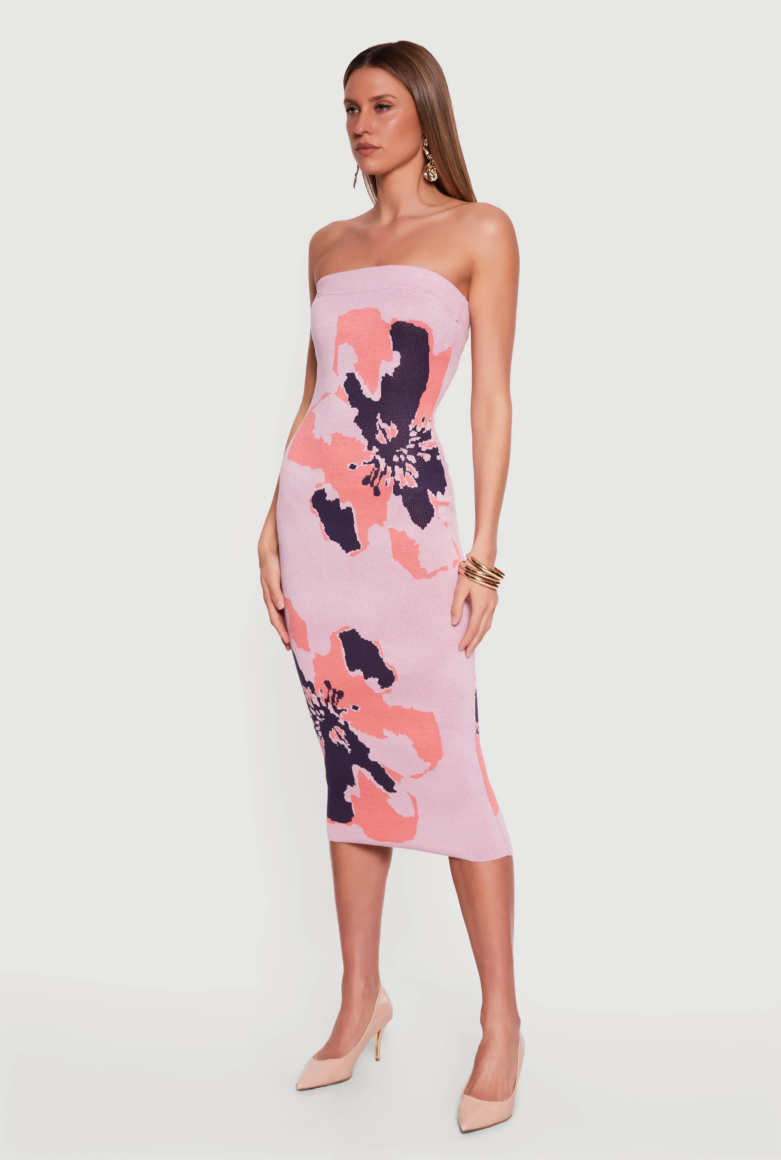 Abstract Floral Print Zip Back Tube Dress sold by Rainbow product image thumbnail 2