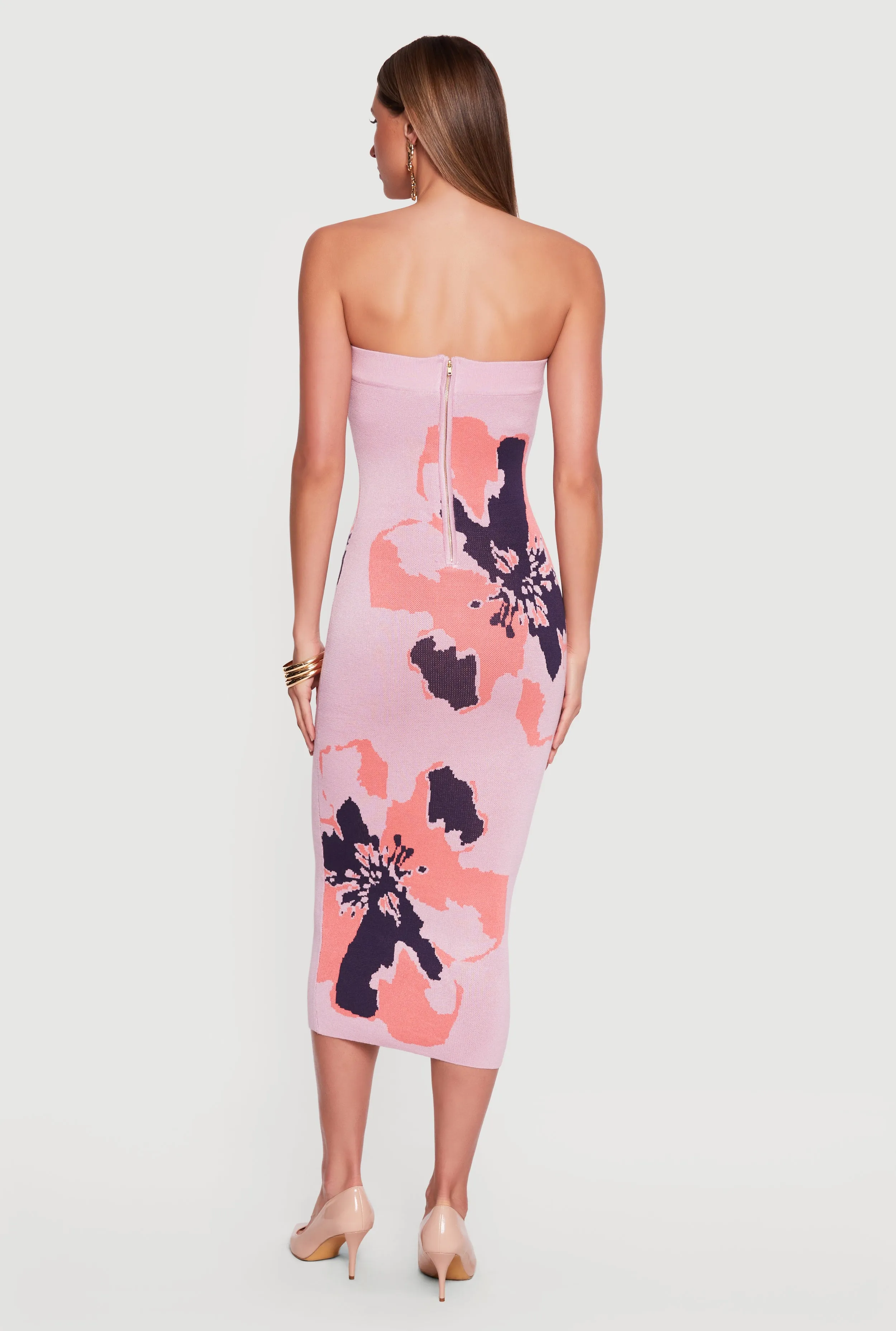 Abstract Floral Print Zip Back Tube Dress sold by Rainbow product image thumbnail 3