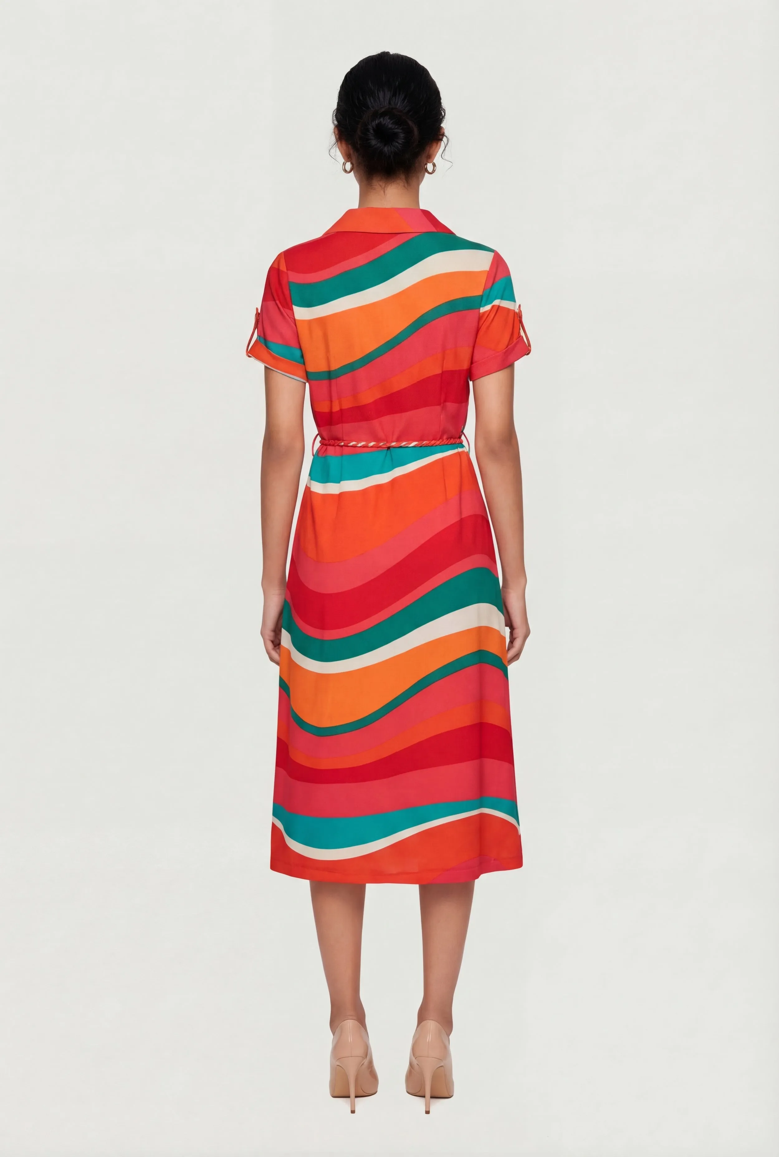 Abstract Swirl Button Front Shirt Dress with Rope Belt sold by Rainbow product image thumbnail 3