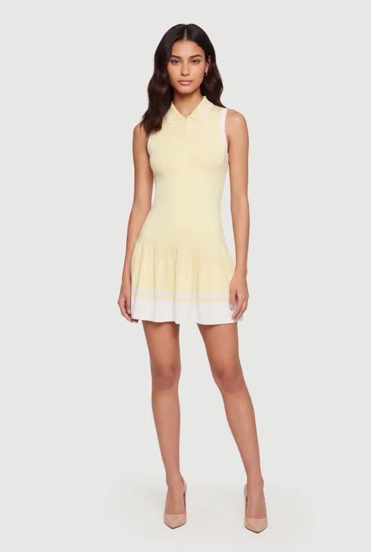 Collared Sleeveless Knitted Tennis Dress made by Rainbow