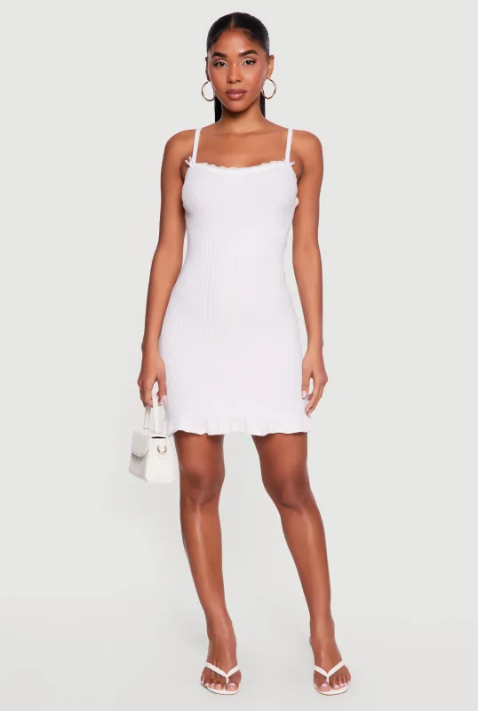 Rib Knit Ruffle Hem Cami Mini Dress made by Rainbow