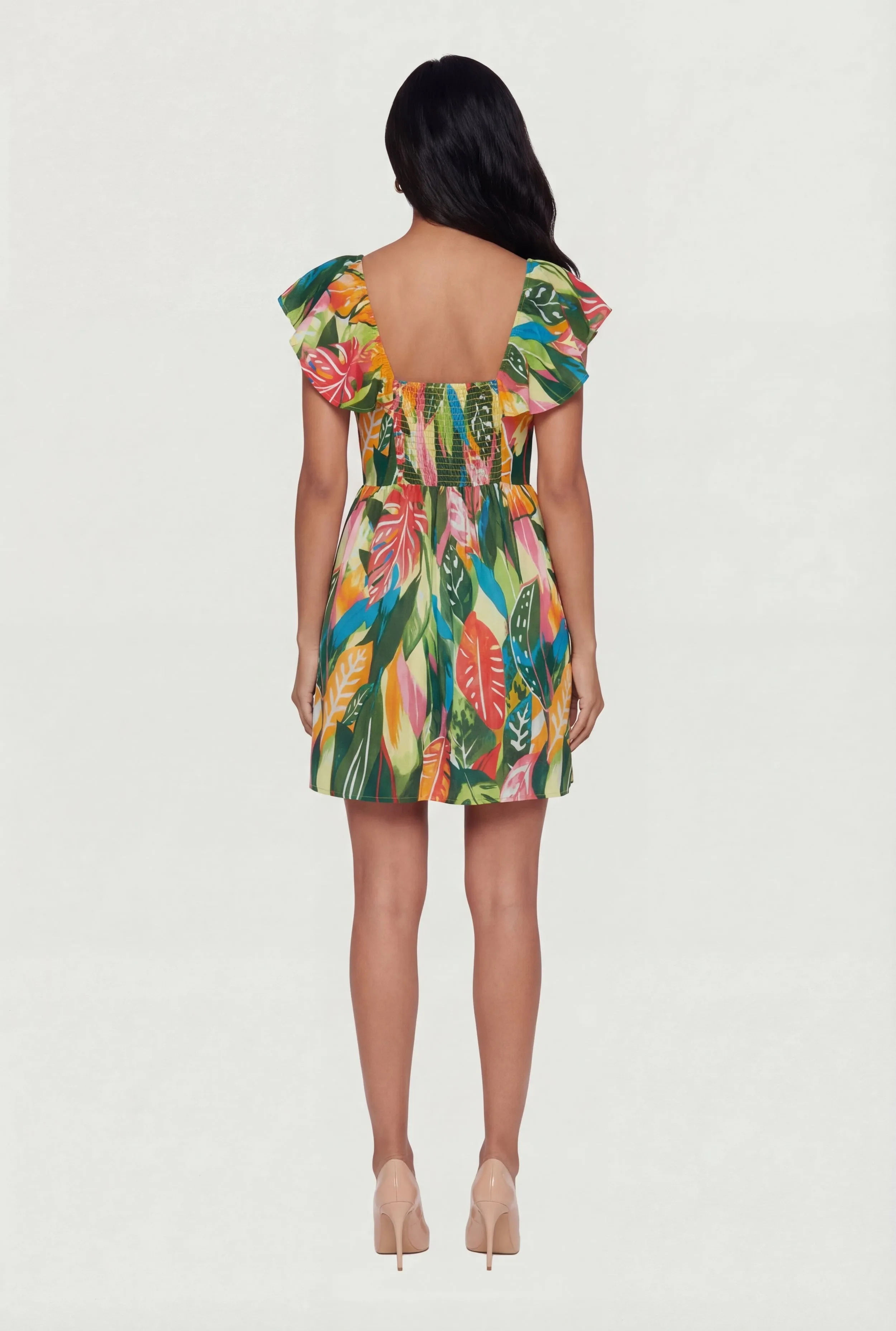 Leaf Print Flutter Sleeve Tie Front Mini Dress sold by Rainbow product image thumbnail 3