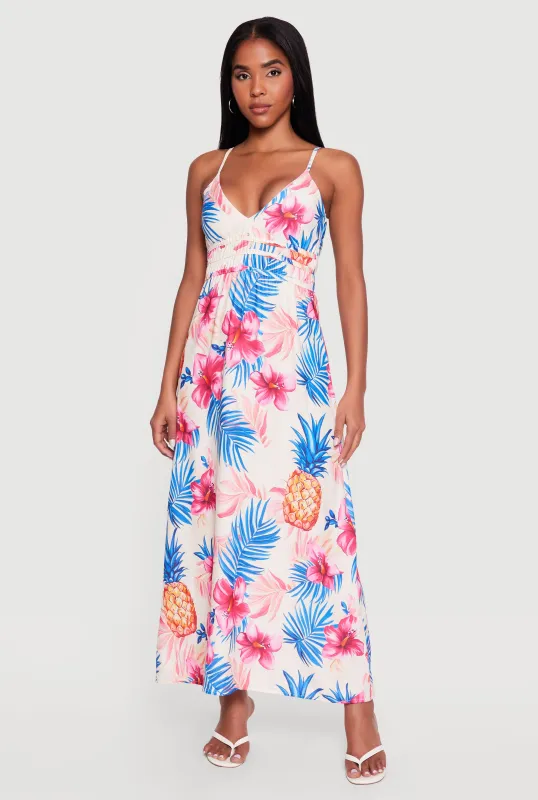 Pineapple Print V-Neck Cami Maxi Dress made by Rainbow