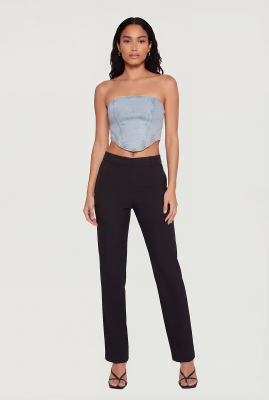 Rhinestone Studded Denim Lace Up Back Cropped Corset made by Daisy