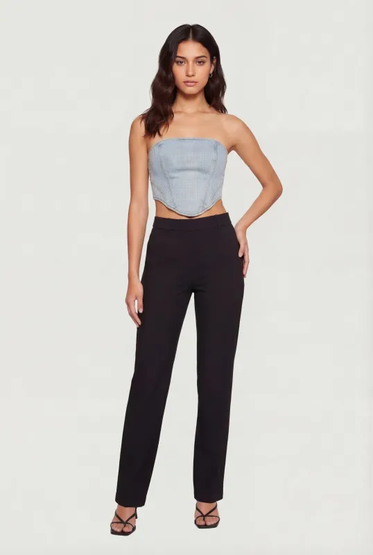 Rhinestone Studded Denim Lace Up Back Cropped Corset made by Daisy