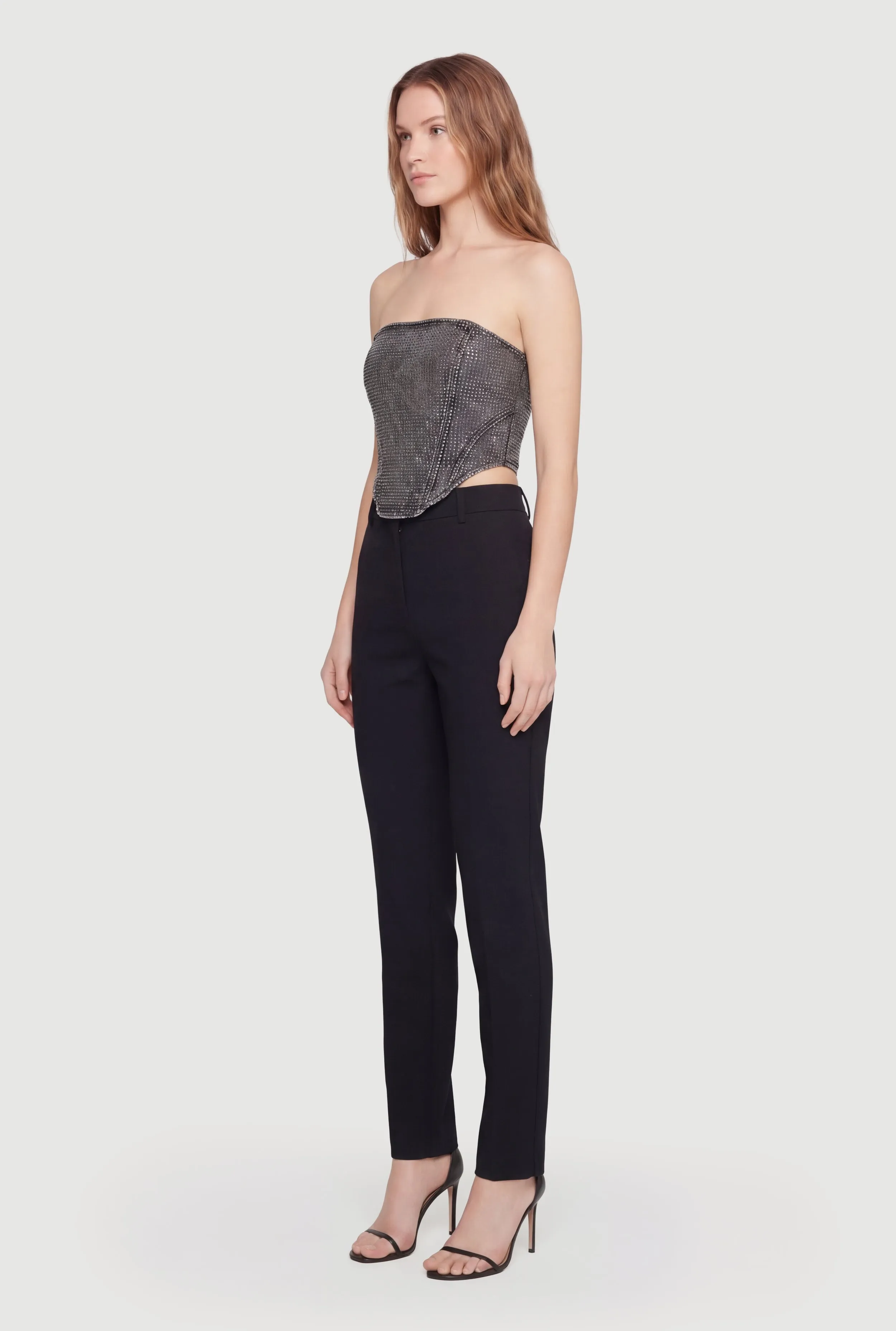Rhinestone Studded Denim Lace Up Back Cropped Corset sold by Rainbow product image thumbnail 3