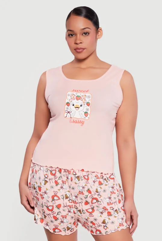 Plus Size Sweet and Sassy Graphic Pajama Top and Shorts made by Rainbow