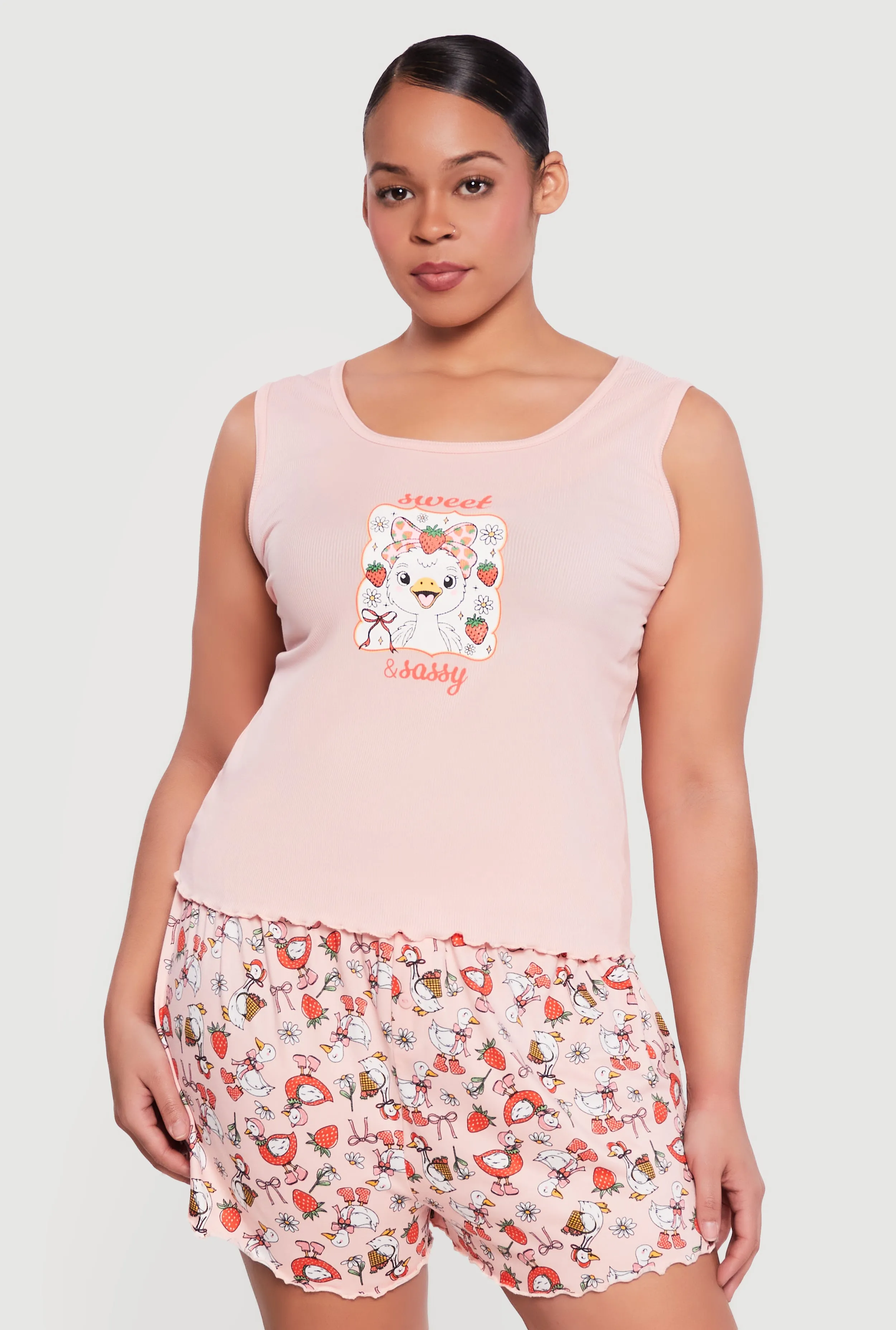 Plus Size Sweet and Sassy Graphic Pajama Top and Shorts sold by Rainbow