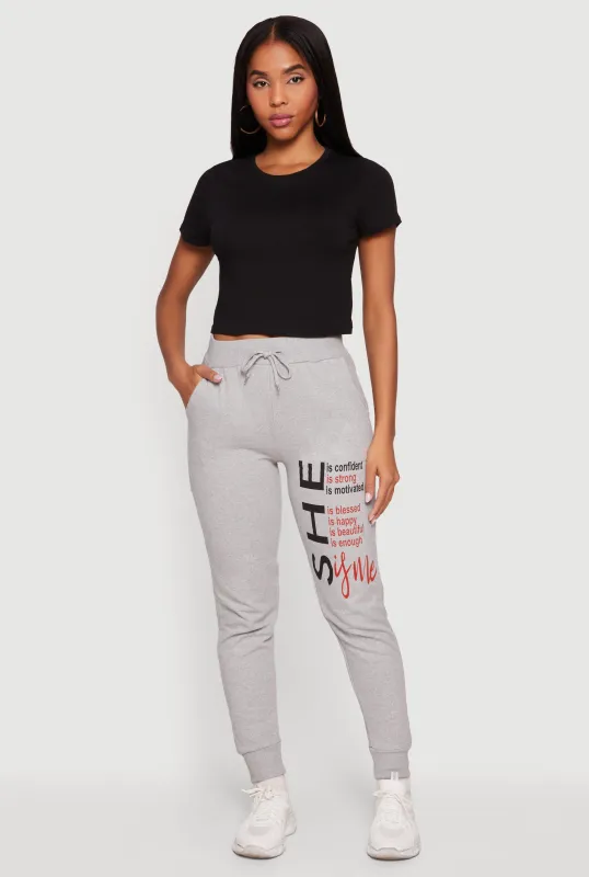 Drawstring Waist She Graphic Joggers made by Rainbow