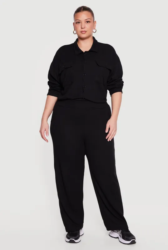 Plus Size Wide Leg Textured Knit Pants made by Rainbow